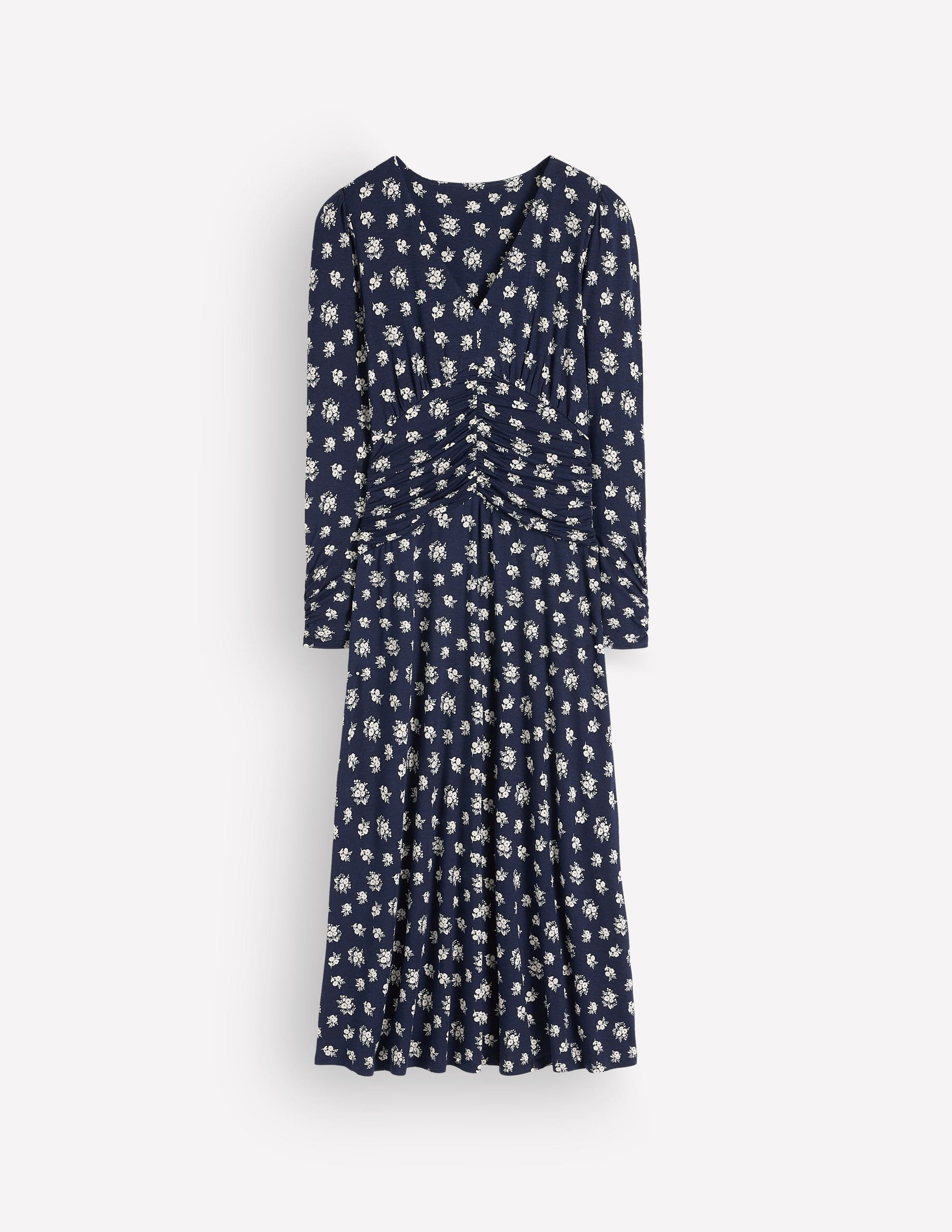 Mya Ruched Jersey Midi Dress-French Navy, Delicate Garden-5