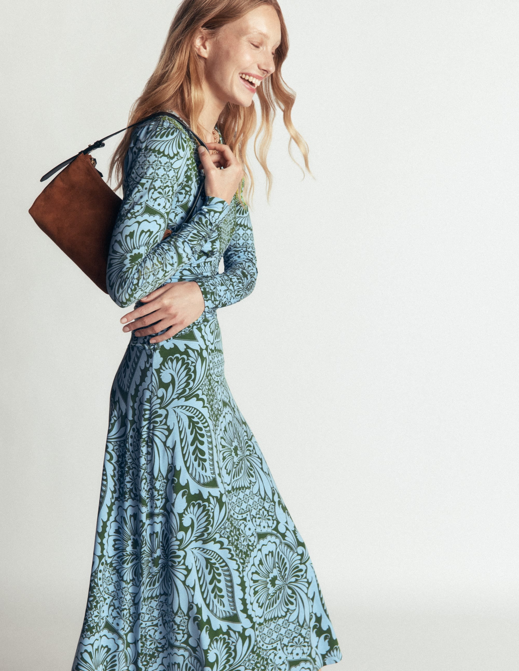 Mya Ruched Jersey Midi Dress-Forest Green, Botanical Medley - Image 5
