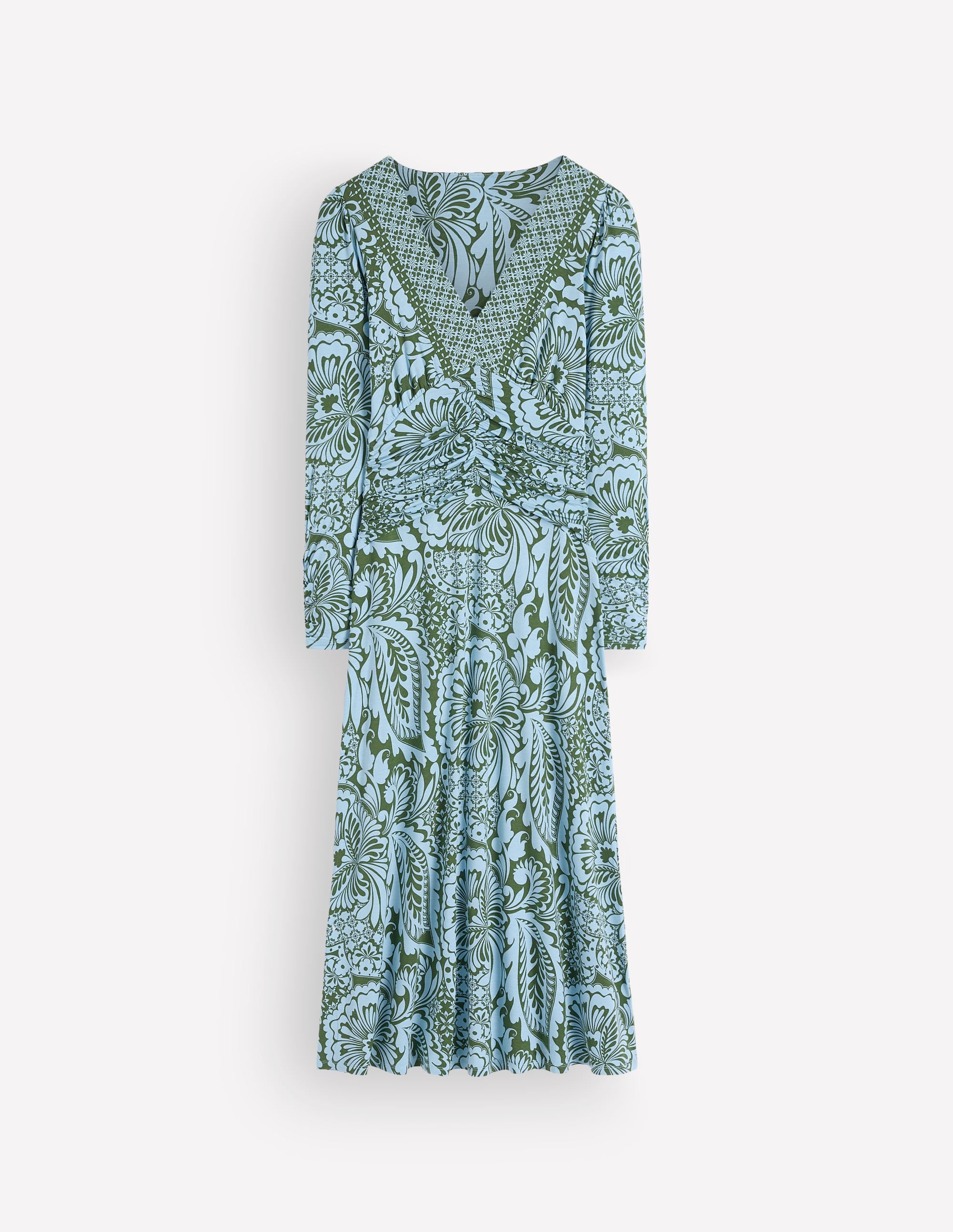 Mya Ruched Jersey Midi Dress-Forest Green, Botanical Medley - Image 7