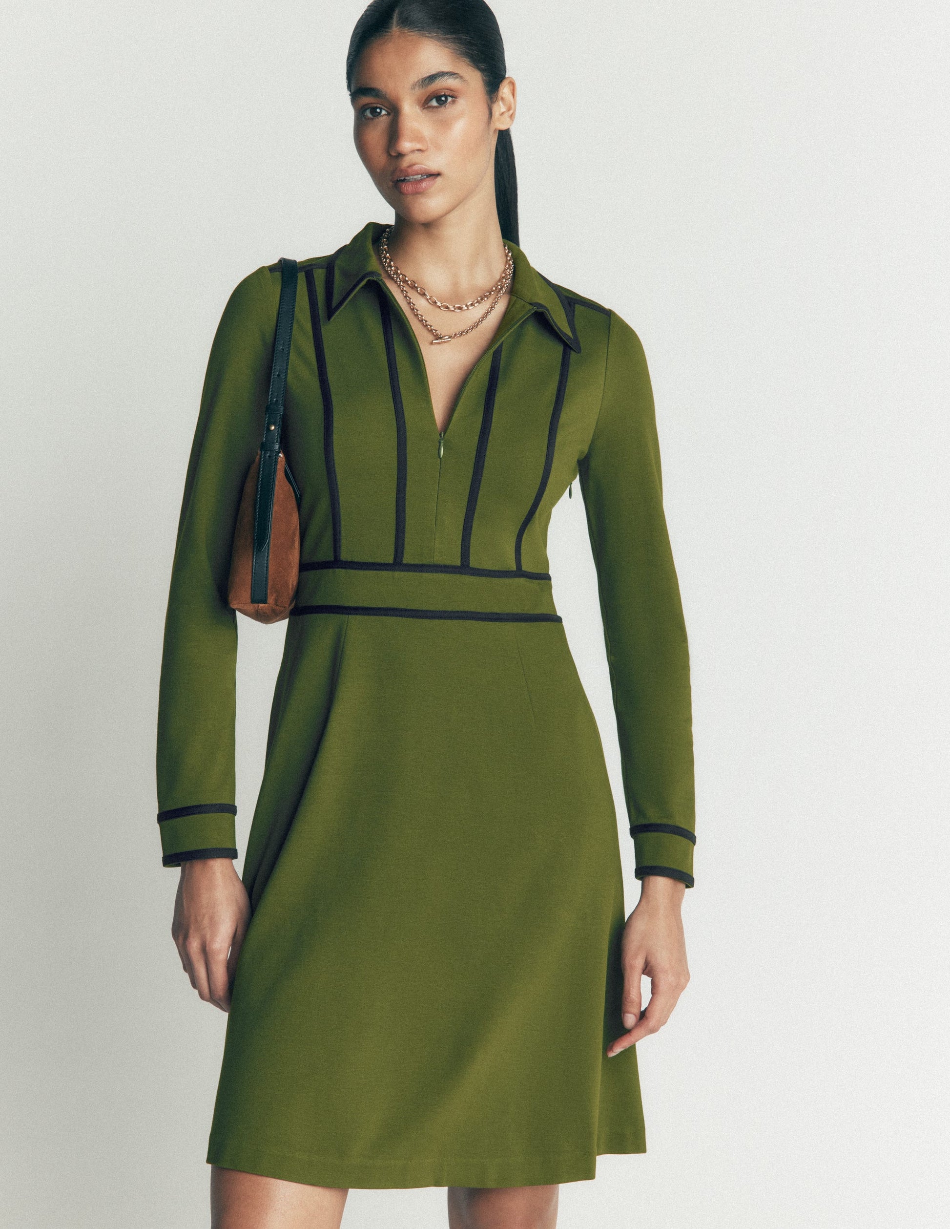 Ula Ponte Short Dress-Brunswick Green, Navy-1