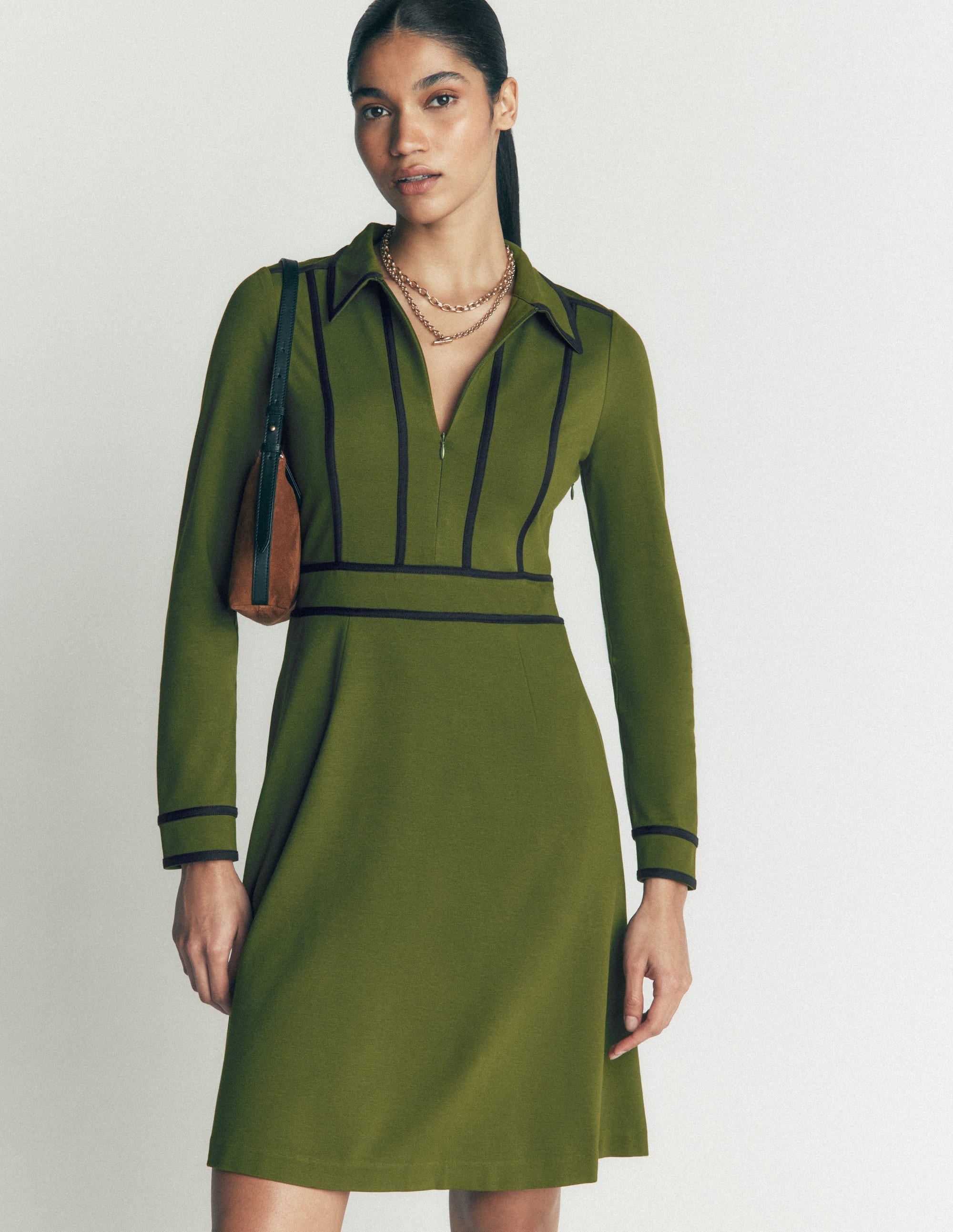 Ula Ponte Short Dress-Brunswick Green, Navy - Image 1