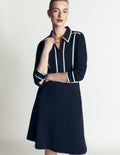 Ula Ponte Short Dress-Navy, Ivory