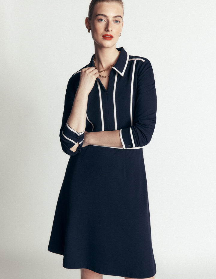Ula Ponte Short Dress-Navy, Ivory
