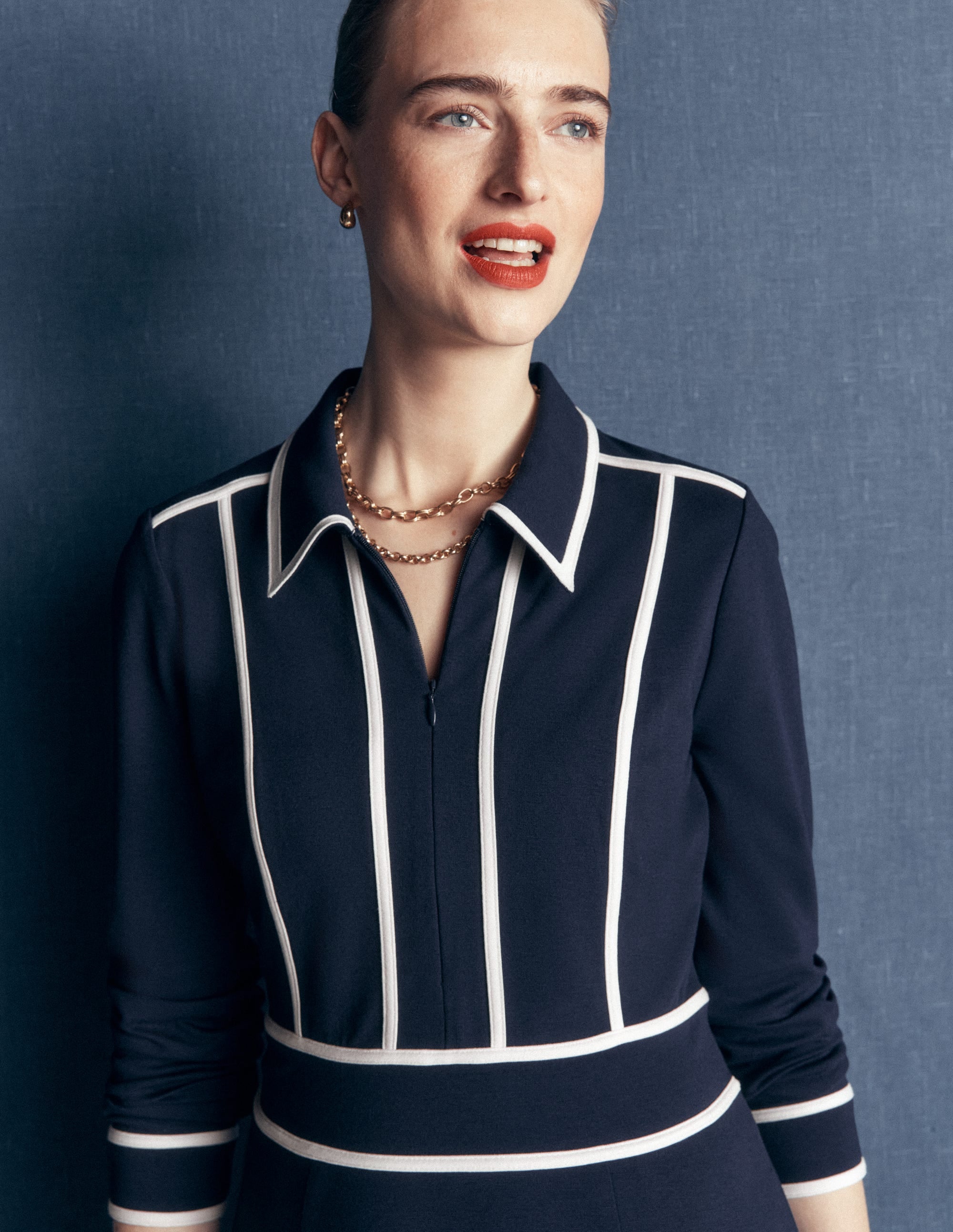 Ula Ponte Short Dress-Navy, Ivory - Image 2
