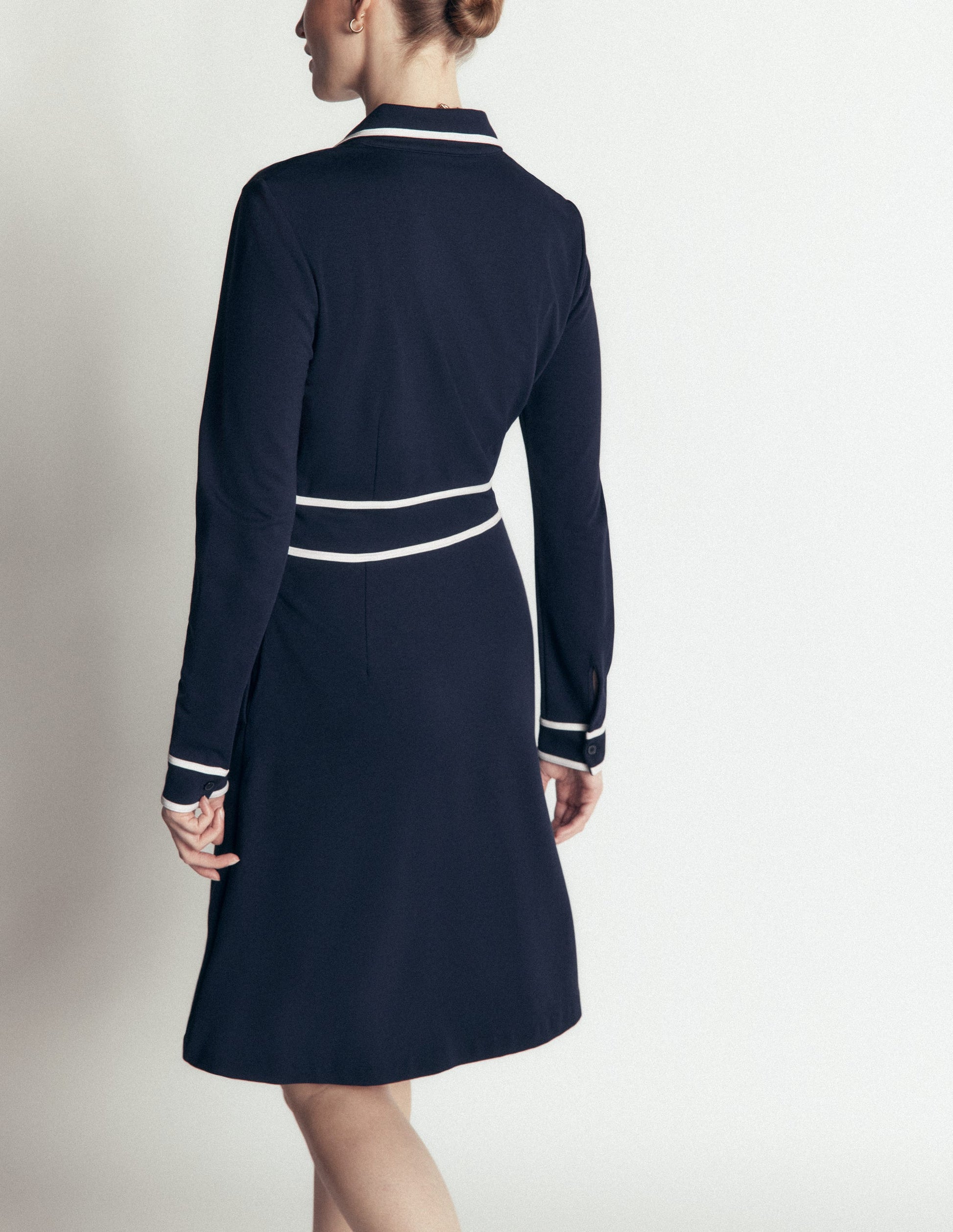 Ula Ponte Short Dress-Navy, Ivory-3