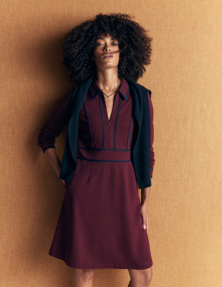 Ula Ponte Short Dress-Dark Cherry, Navy