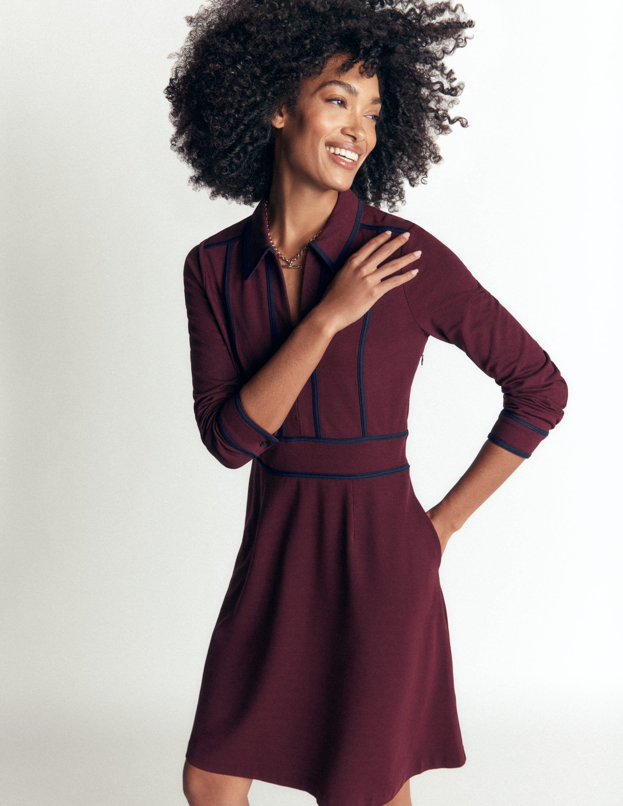 Ula Ponte Short Dress-Dark Cherry, Navy - Image 4