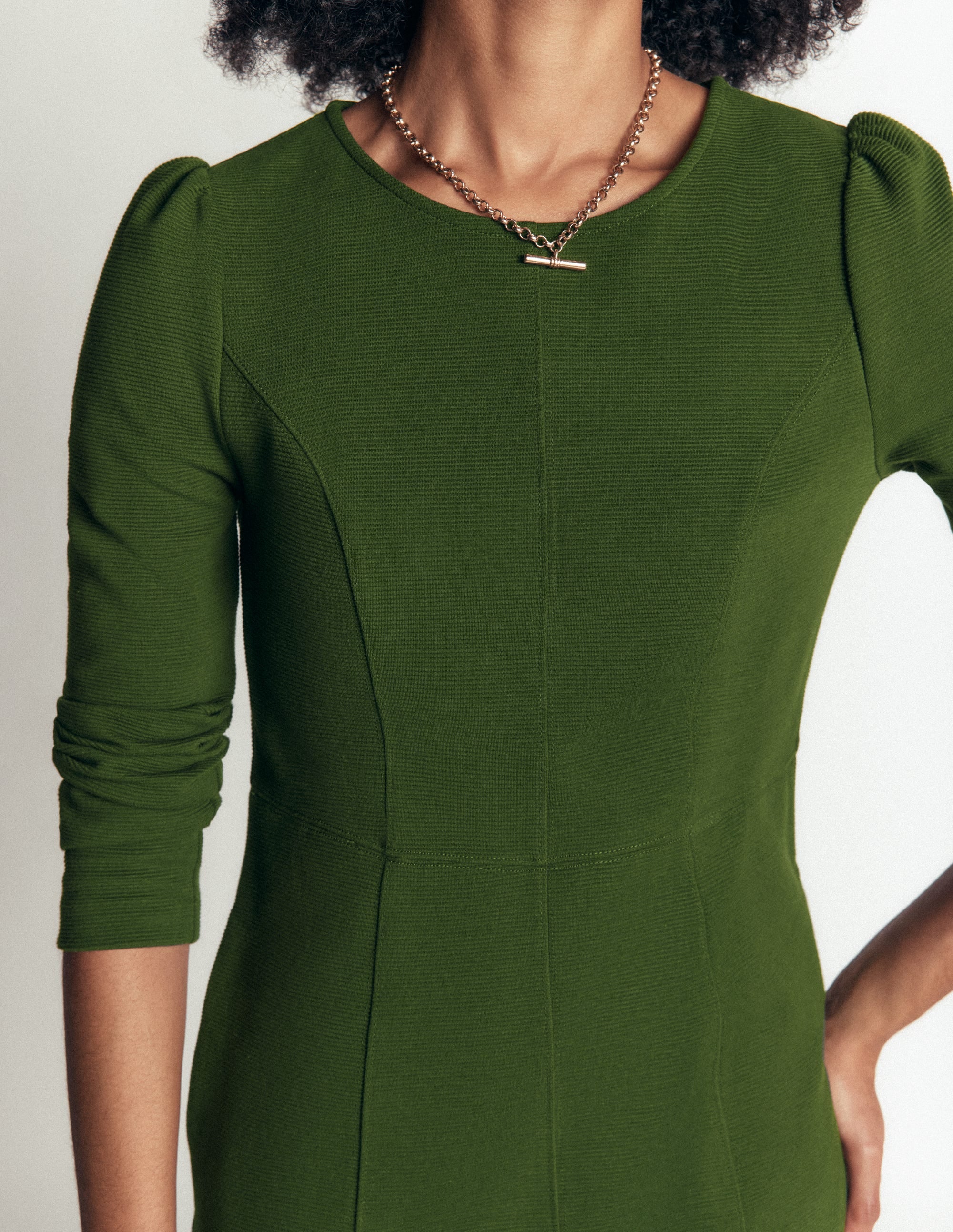 Marla Seamed Ottoman Dress-Green Fir - Image 2