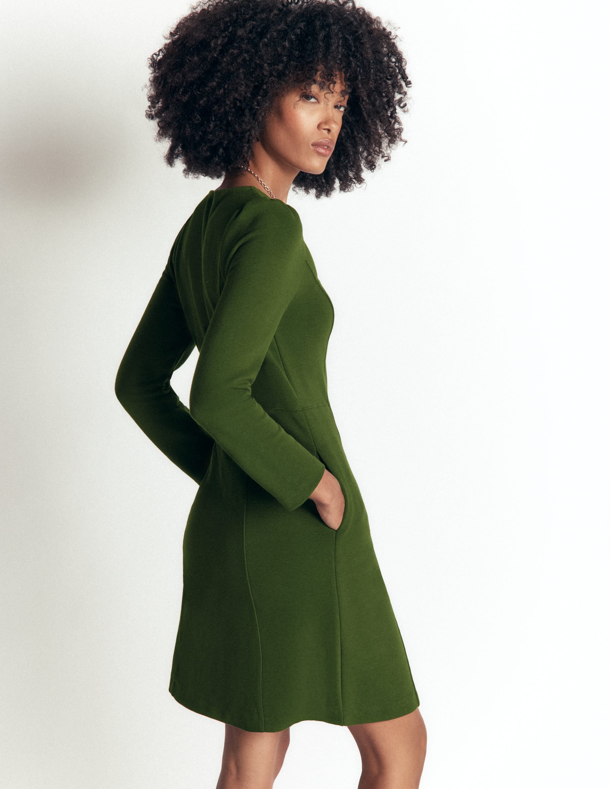 Marla Seamed Ottoman Dress-Green Fir - Image 3
