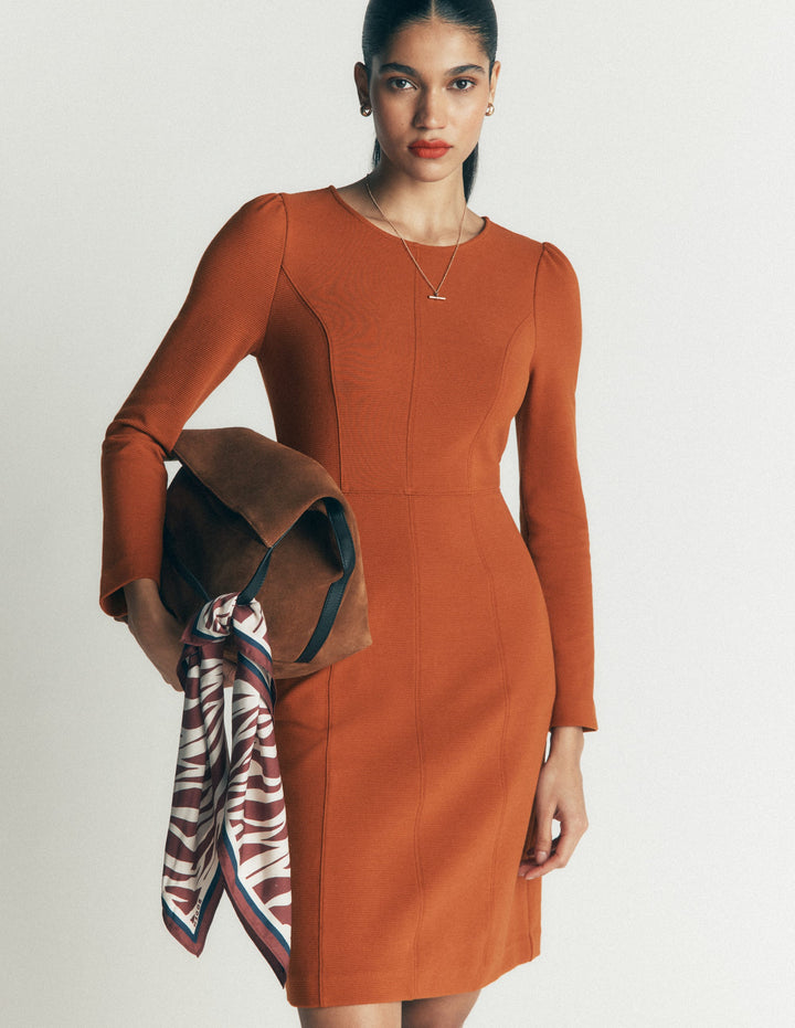 Marla Seamed Ottoman Dress-Gingerbread