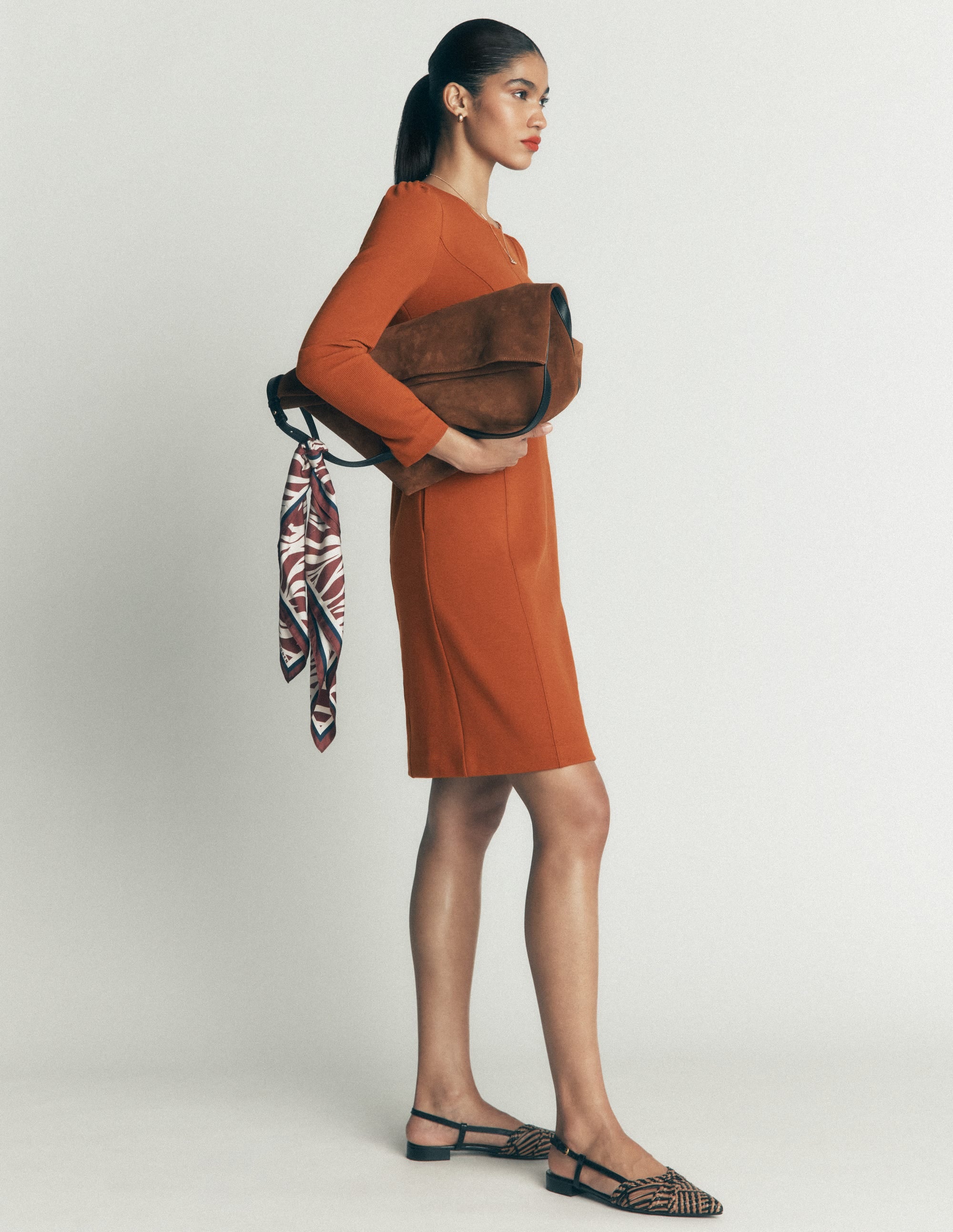 Marla Seamed Ottoman Dress-Gingerbread - Image 5