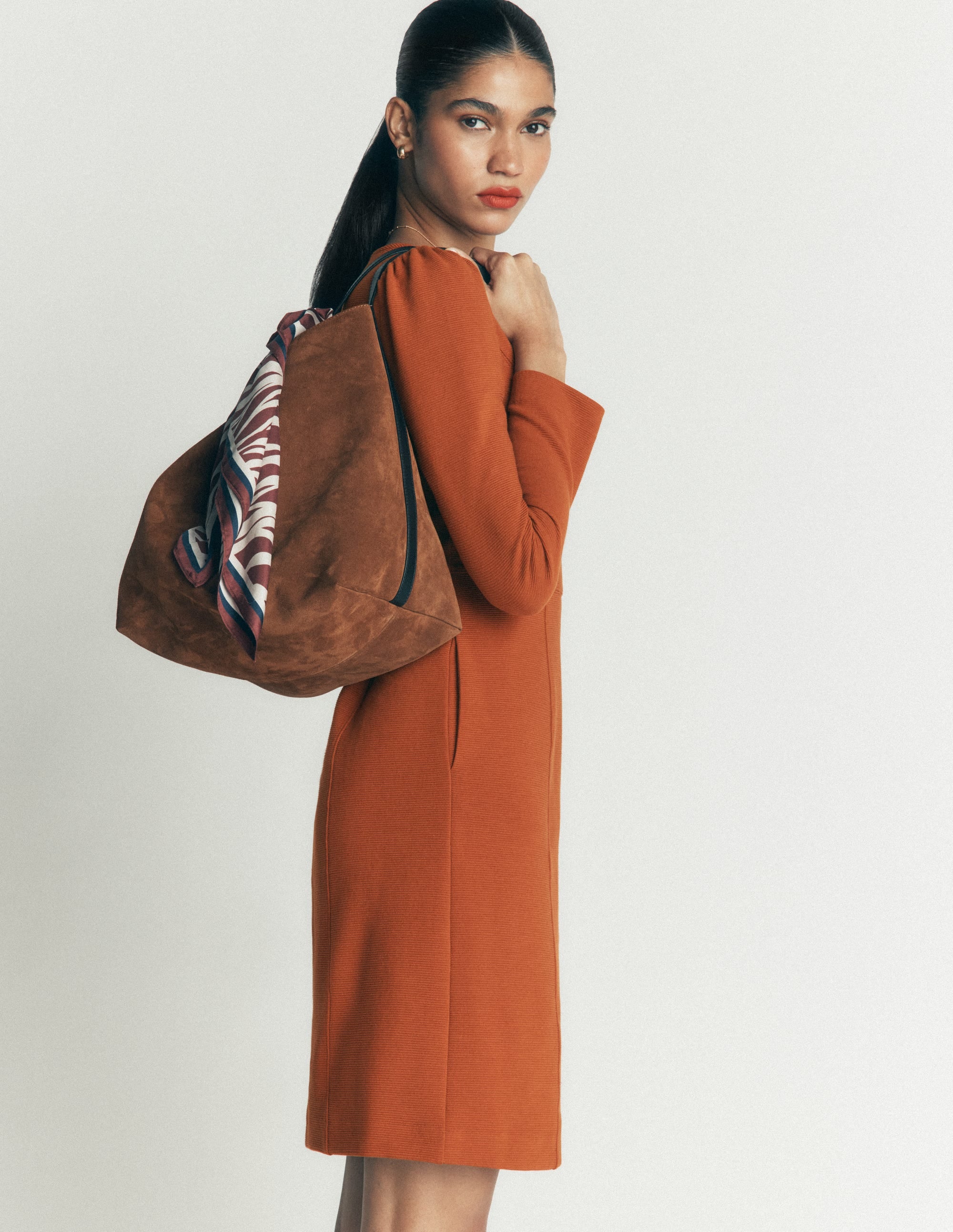 Marla Seamed Ottoman Dress-Gingerbread - Image 7