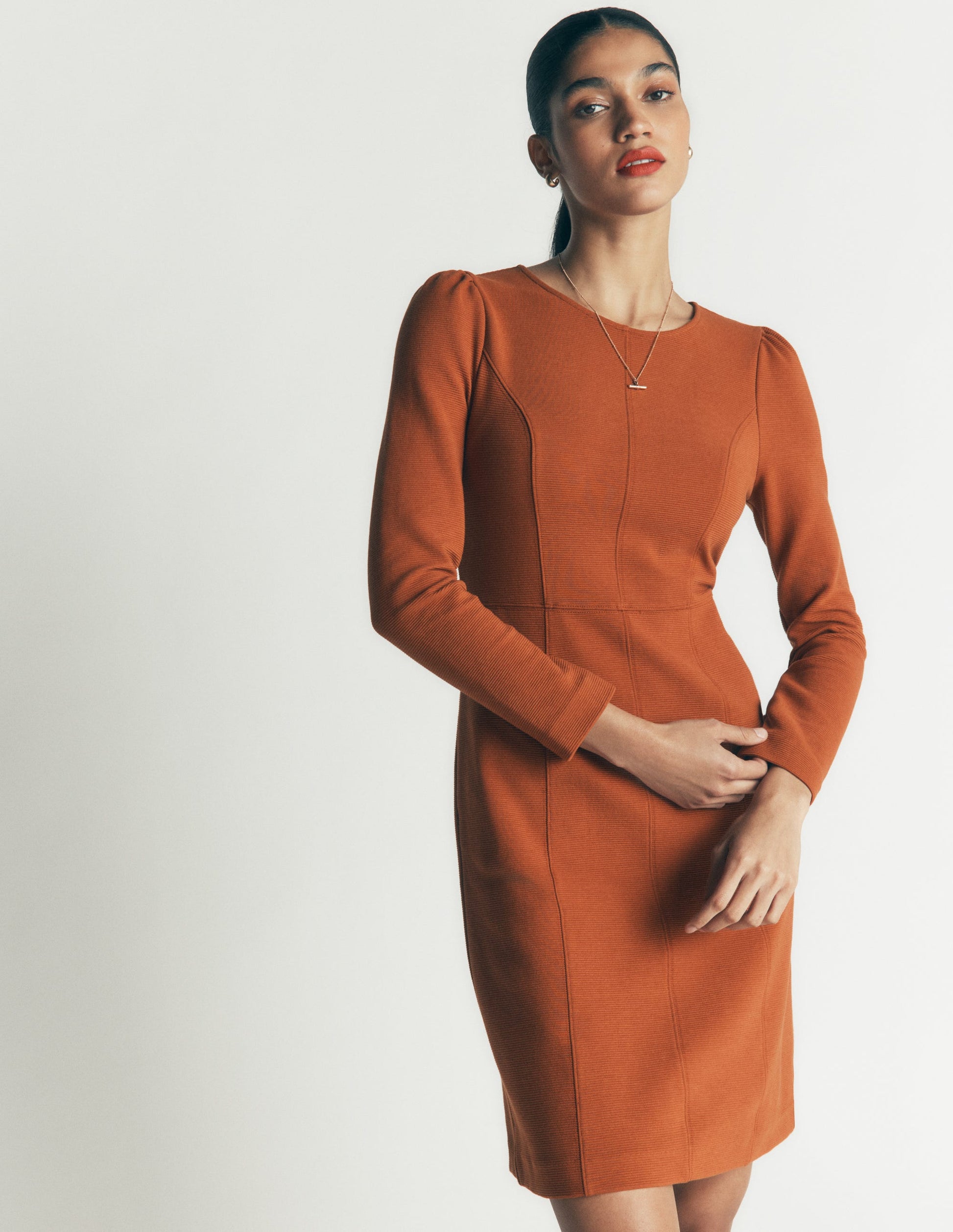Marla Seamed Ottoman Dress-Gingerbread-1