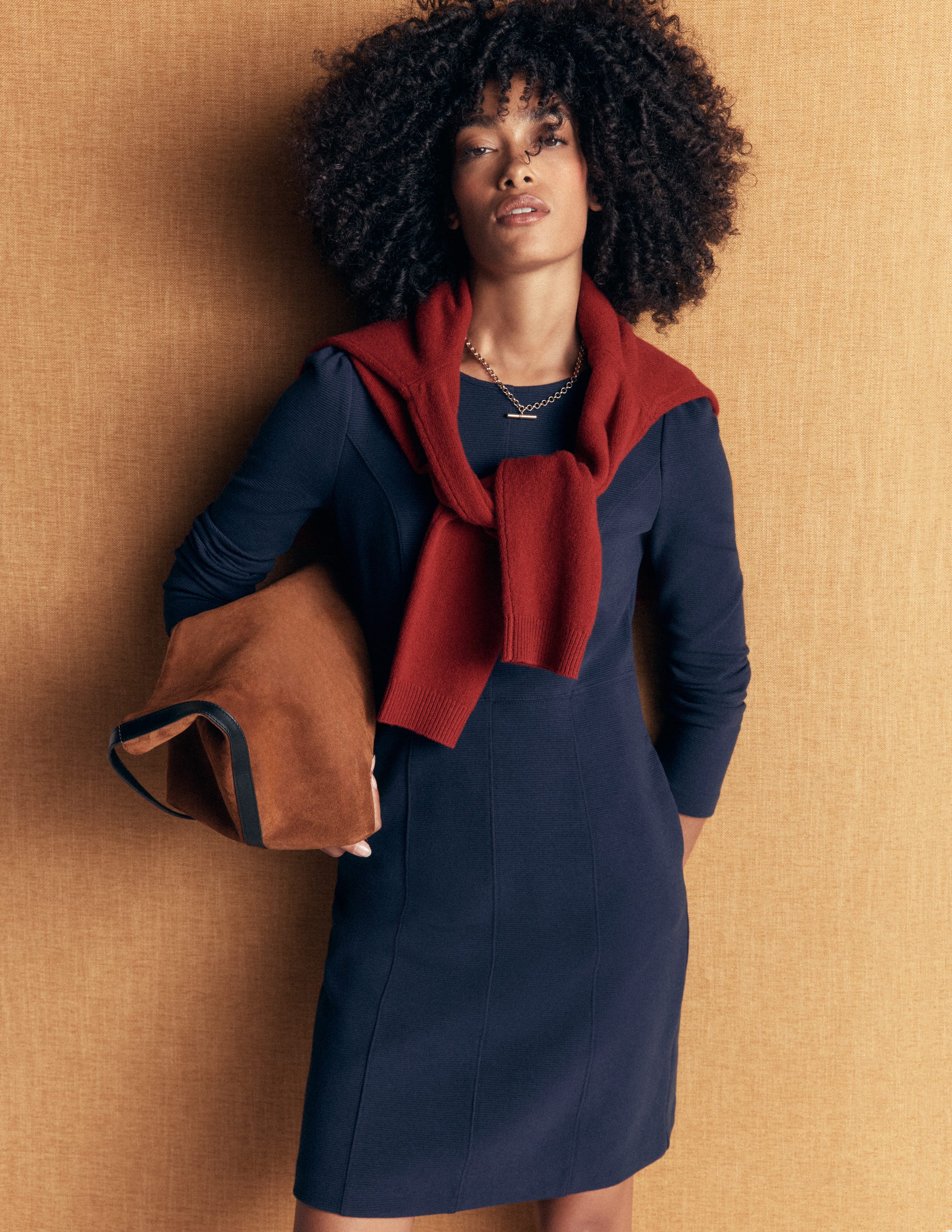 Marla Seamed Ottoman Dress-Navy - Image 1