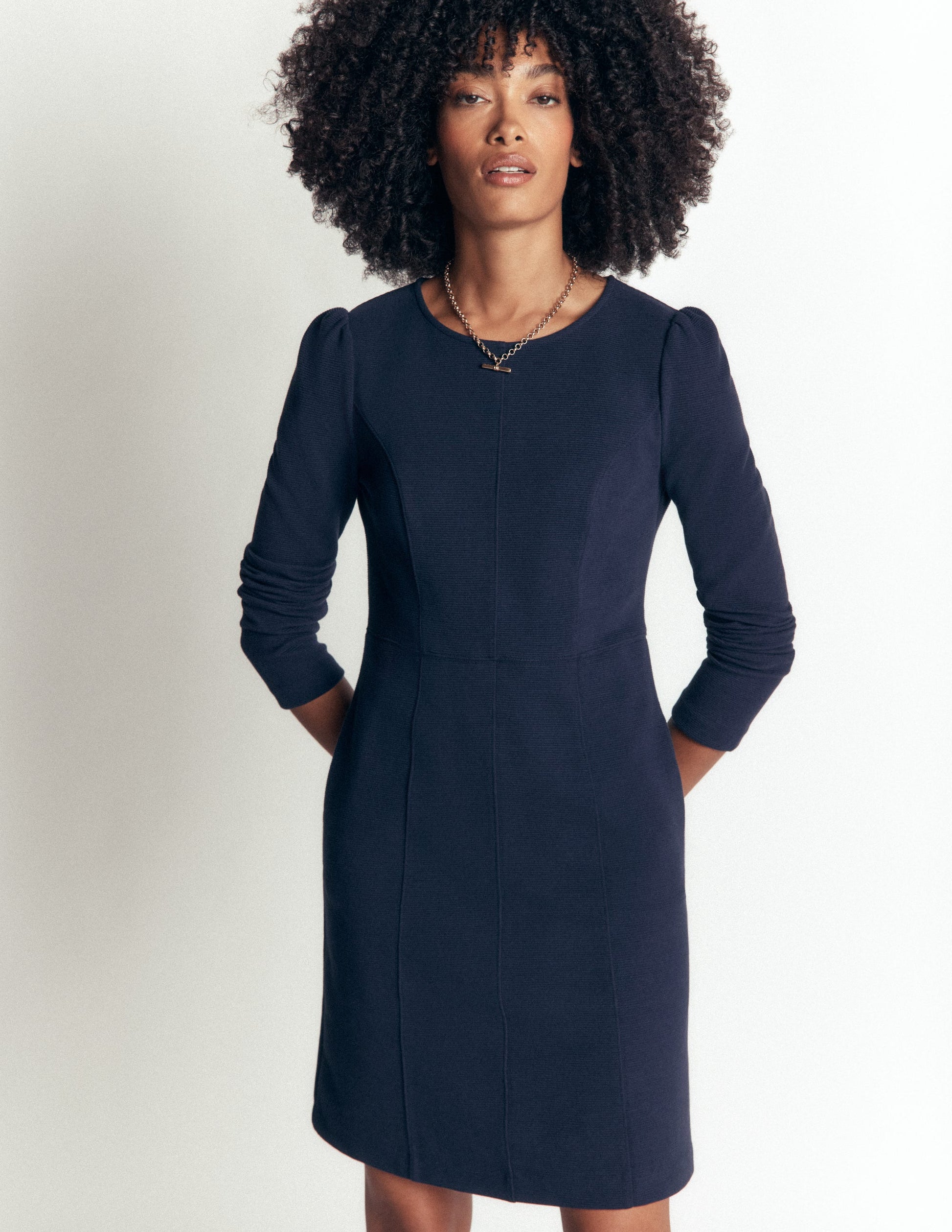 Marla Seamed Ottoman Dress-Navy-3
