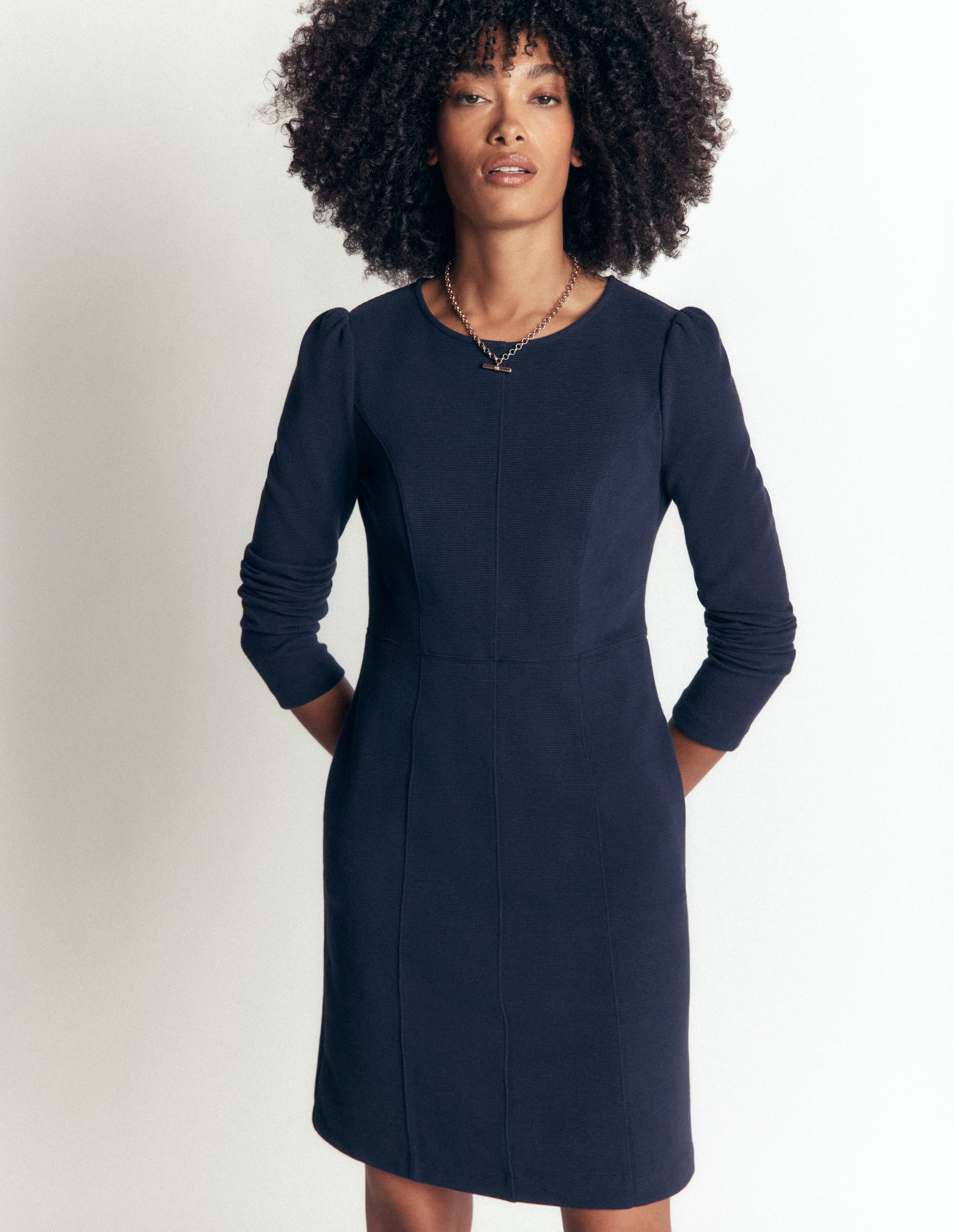 Marla Seamed Ottoman Dress-Navy - Image 3