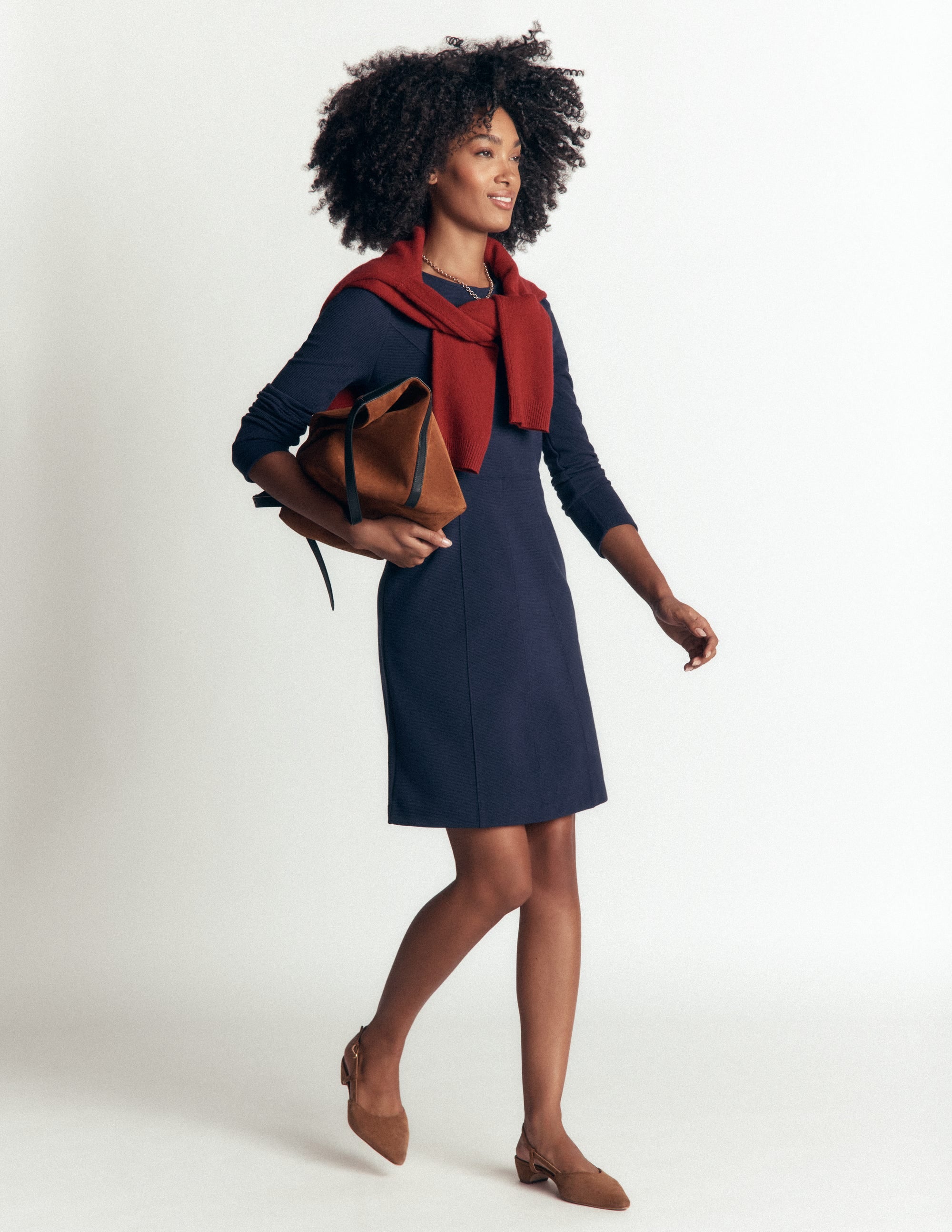 Marla Seamed Ottoman Dress-Navy - Image 4