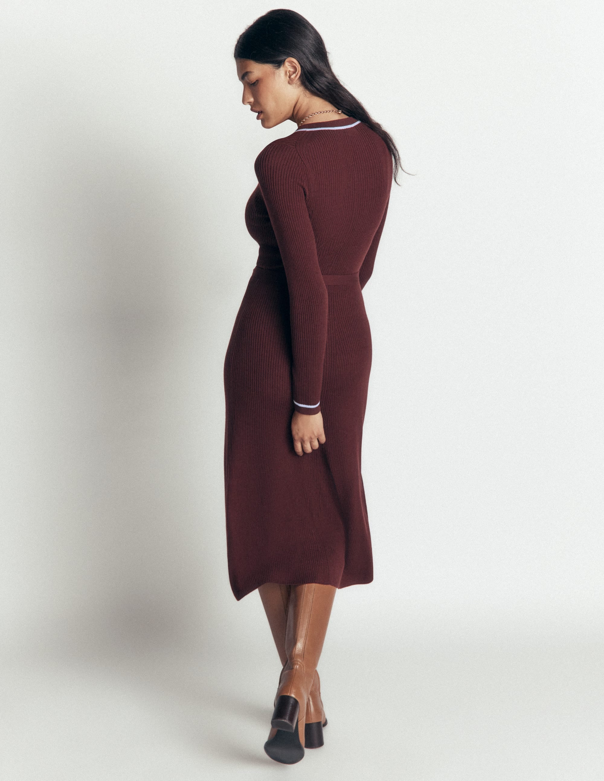 Paula Ribbed Crew Dress-Raw Umber, Faded Denim - Image 4