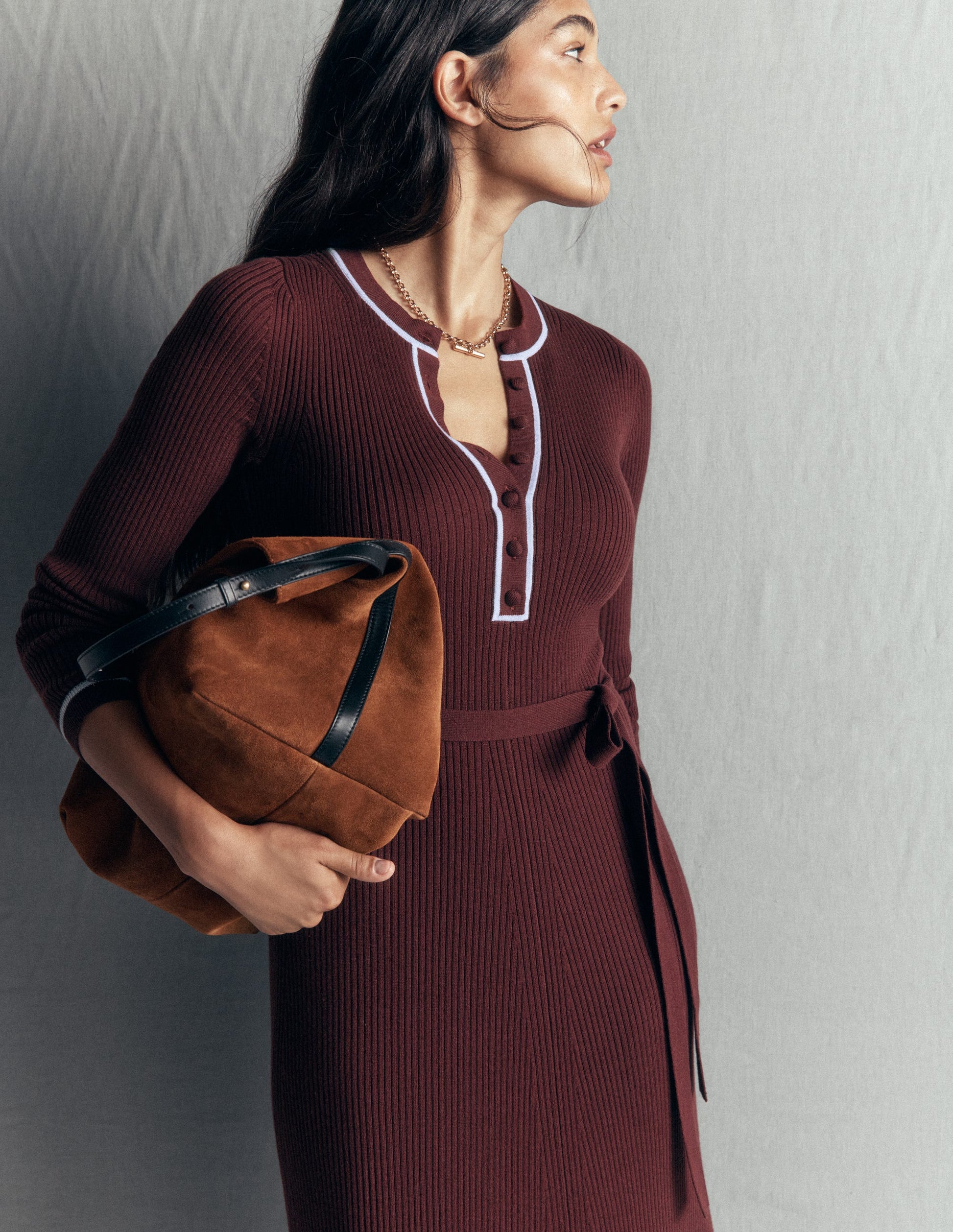Paula Ribbed Crew Dress-Raw Umber, Faded Denim-6