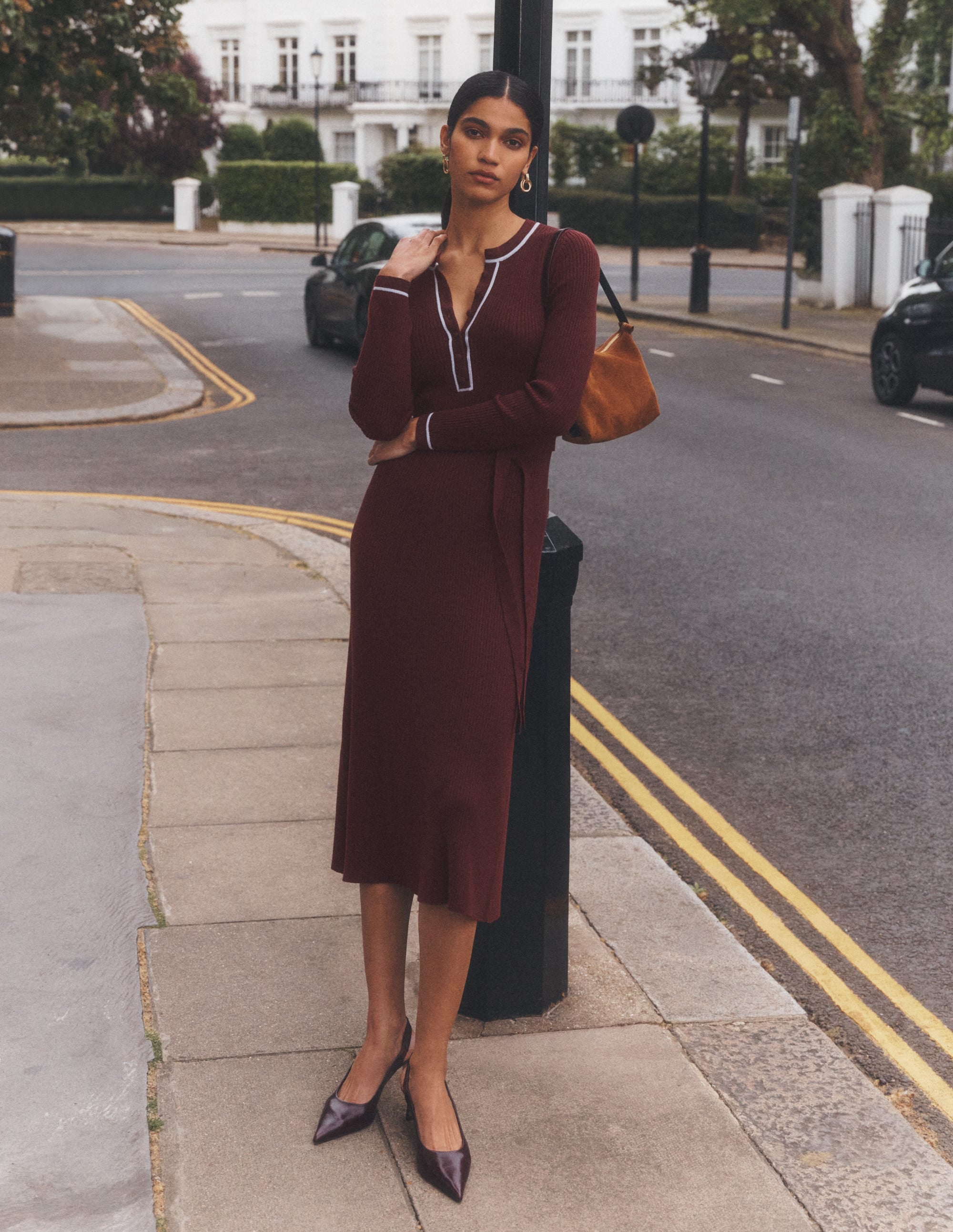 Paula Ribbed Crew Dress-Raw Umber, Faded Denim - Image 1