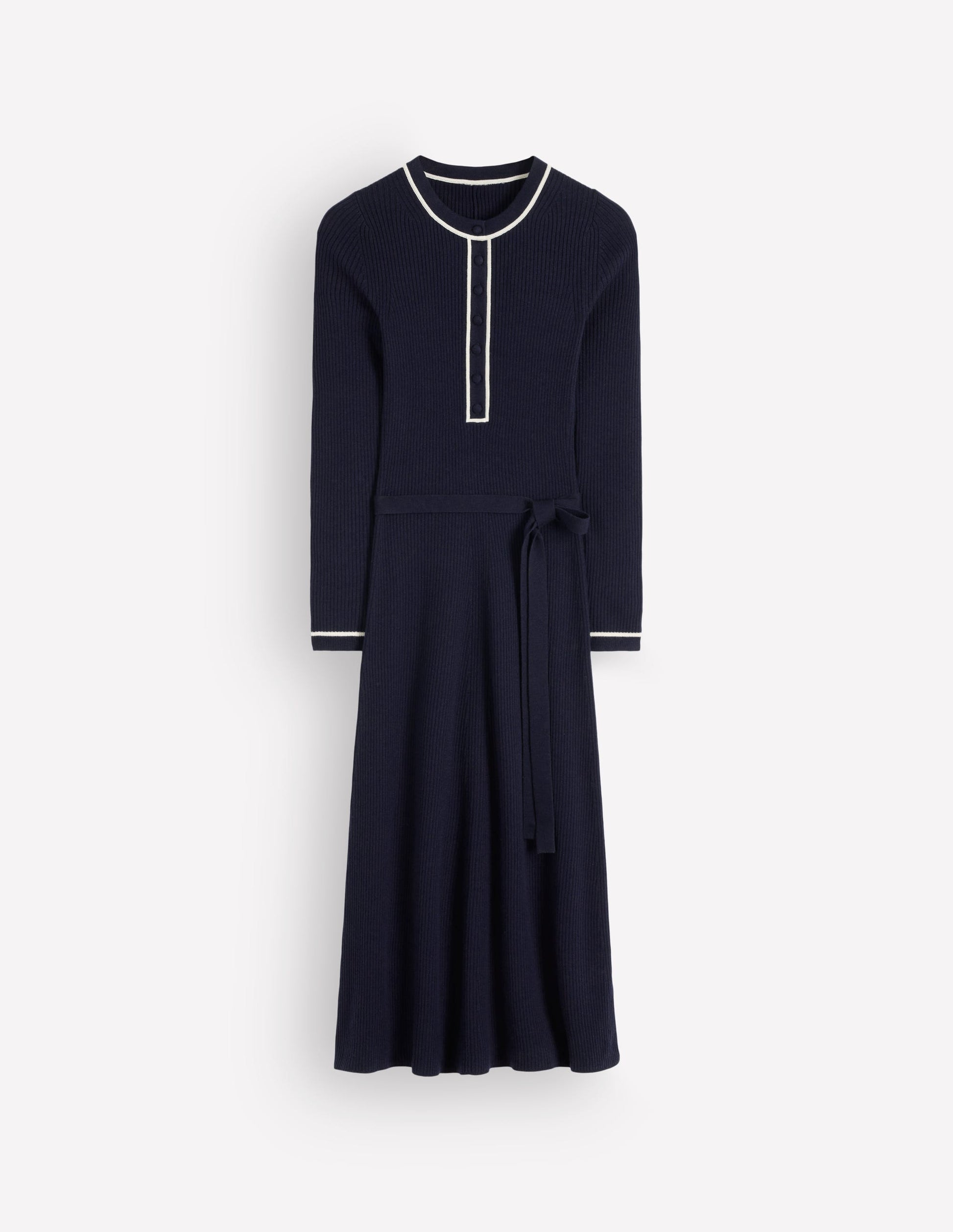 Paula Ribbed Crew Dress-Navy, Warm Ivory-5