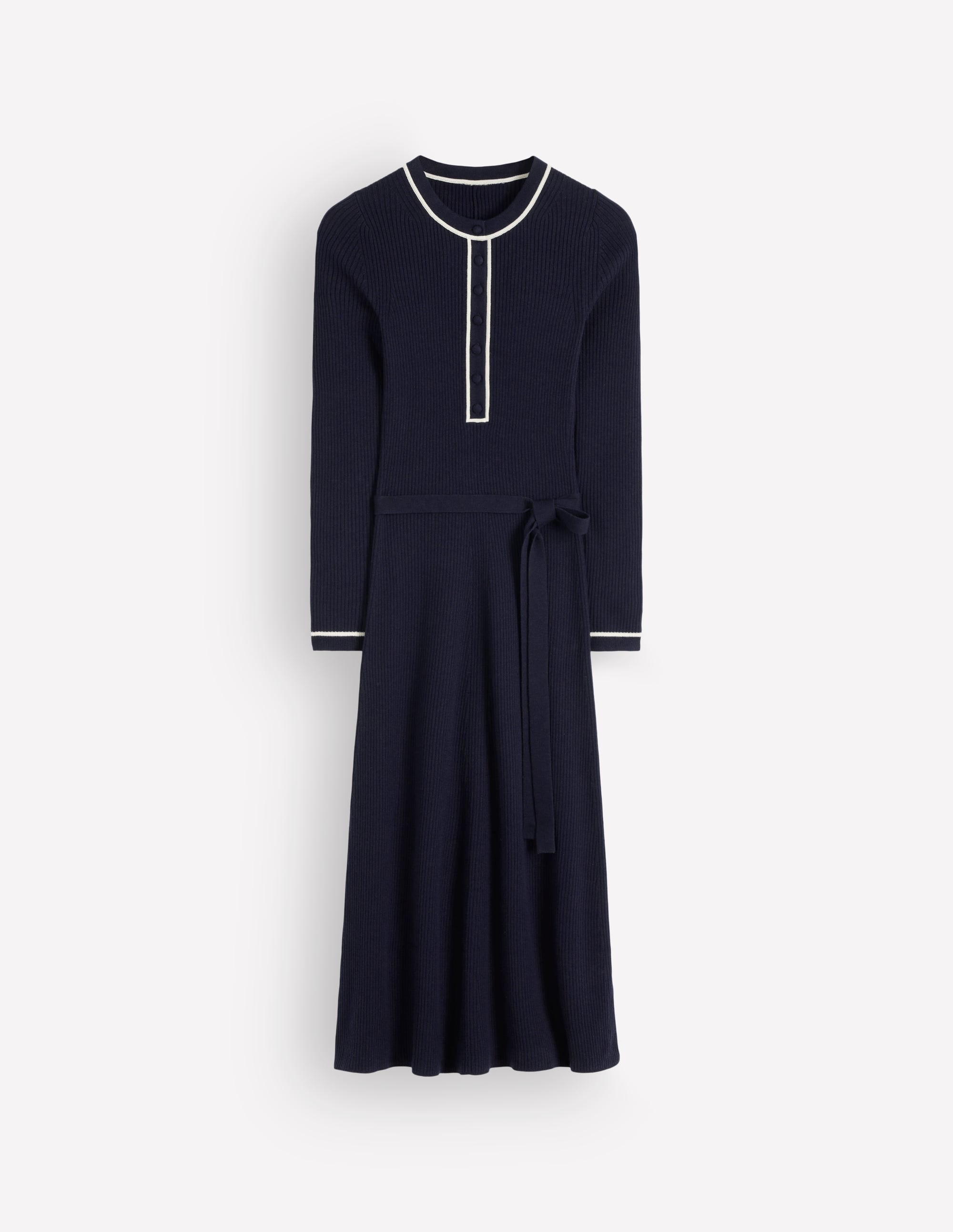 Paula Ribbed Crew Dress-Navy, Warm Ivory - Image 5