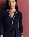 Paula Ribbed Crew Dress-Navy, Warm Ivory