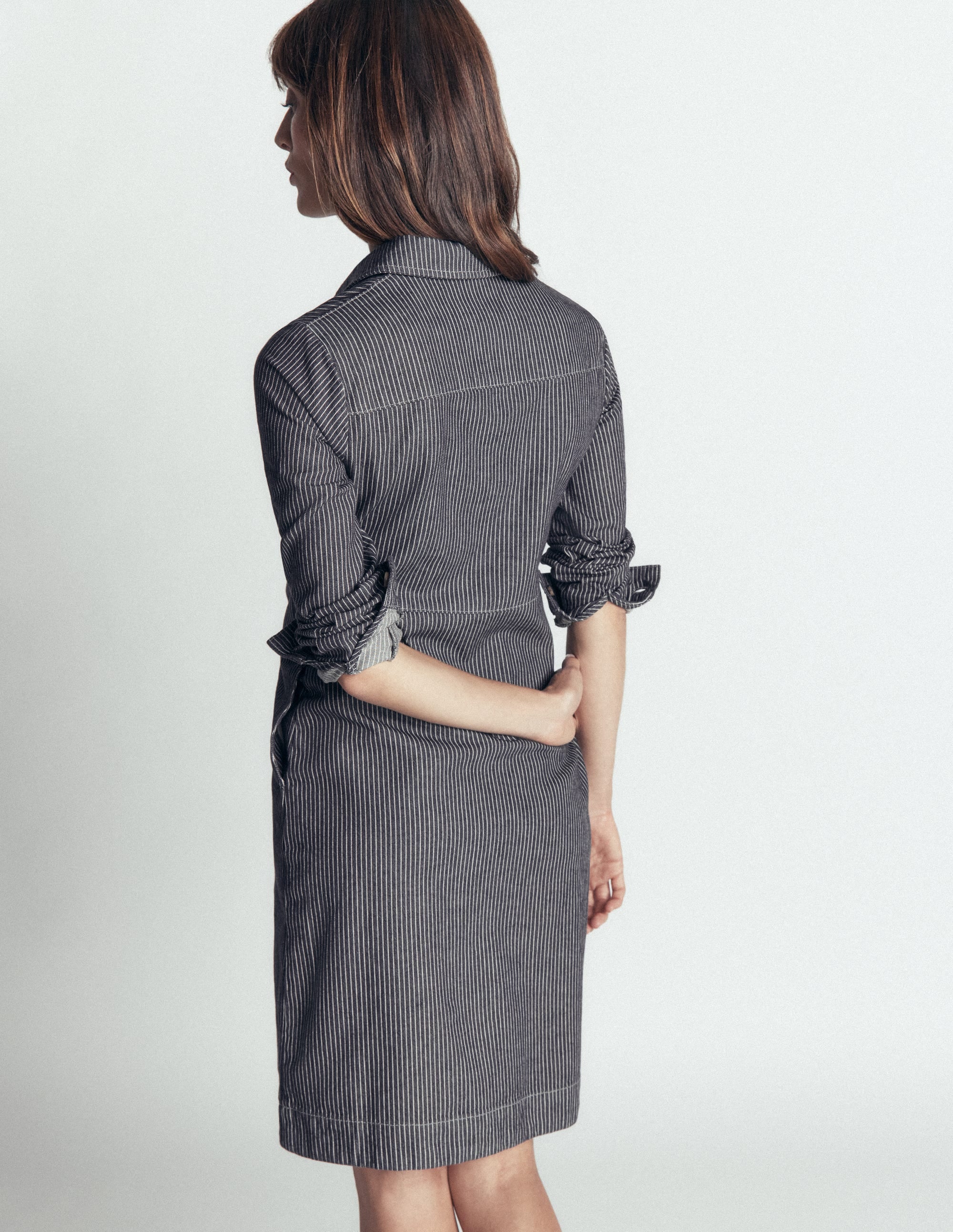 Bronte Denim Short Dress-Fine Denim Ticking Stripe - Image 3