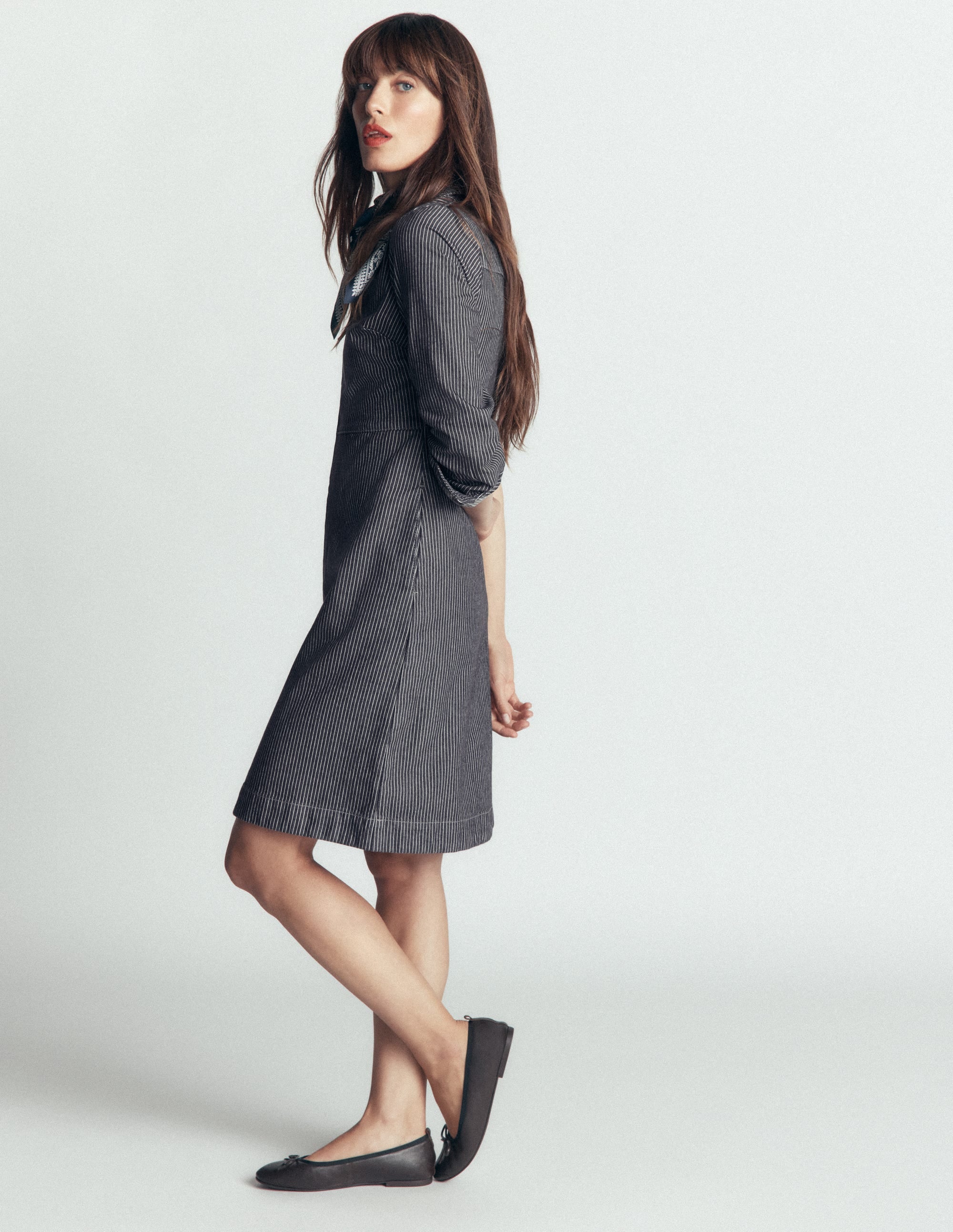 Bronte Denim Short Dress-Fine Denim Ticking Stripe - Image 4