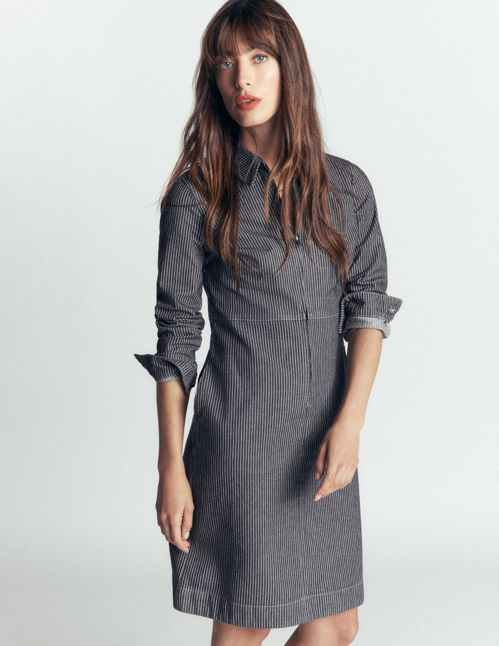 Bronte Denim Short Dress-Fine Denim Ticking Stripe - Image 5