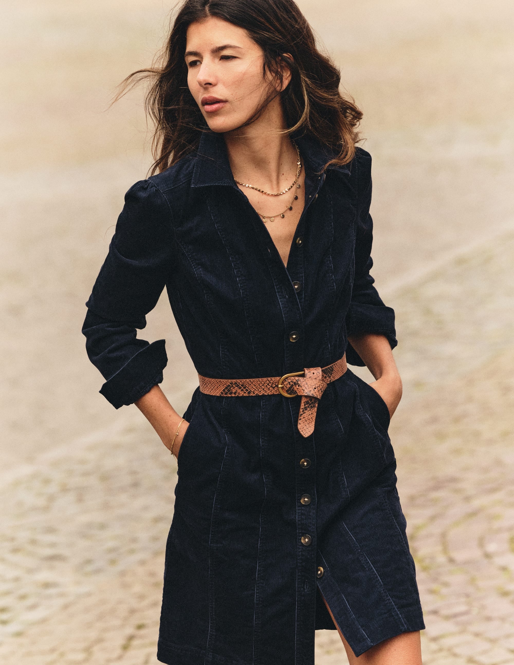 Rhoda Cord Short Dress-Navy - Image 1