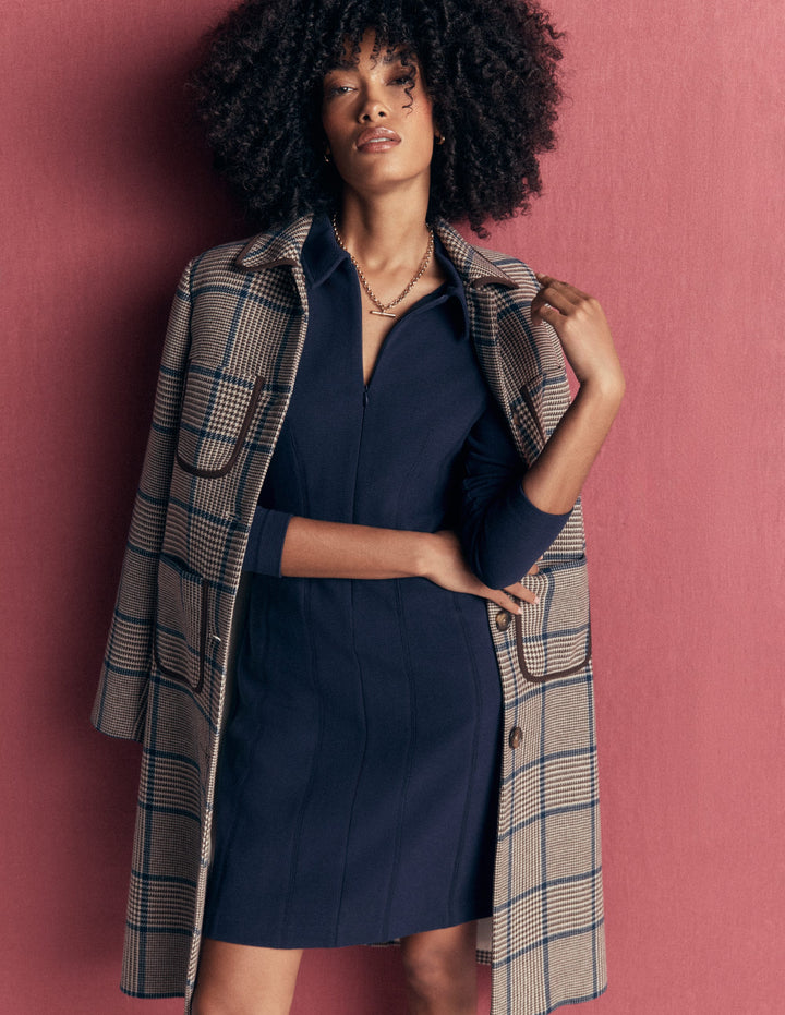 Nia Ottoman Long Sleeve Dress-Navy