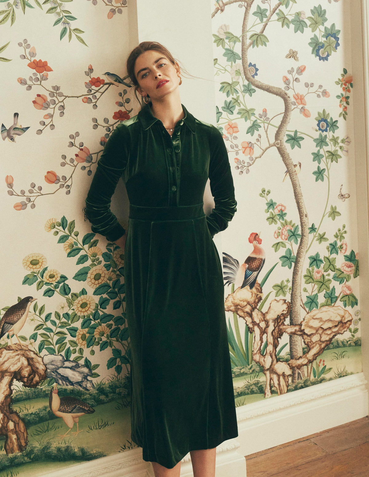 Etta Piping Velvet Dress-Douglas Fir - Image 1