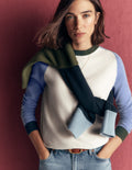 Meg Raglan Sleeve Jumper-Ivory, Blue and Green