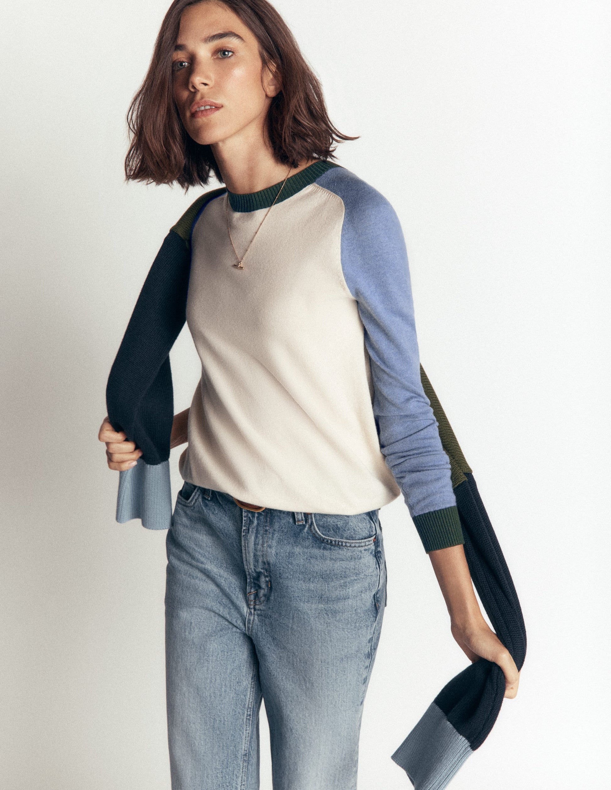 Meg Raglan Sleeve Jumper-Ivory, Blue and Green-4