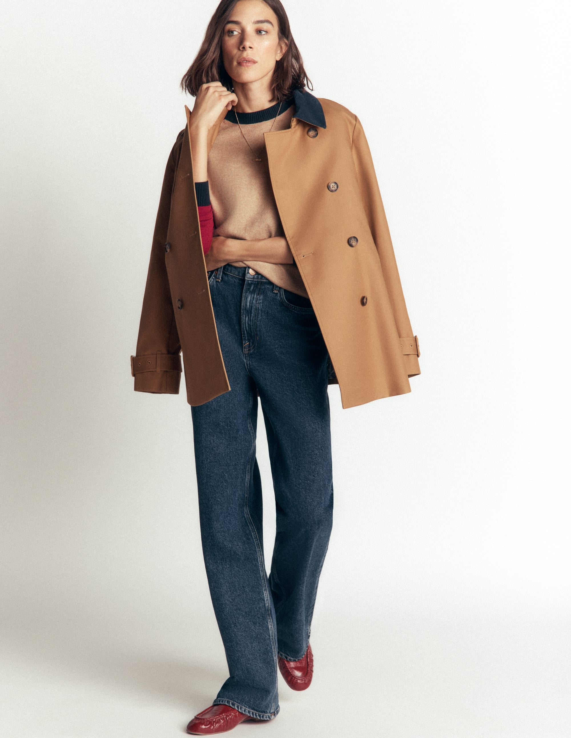Meg Raglan Sleeve Jumper-Camel melange, red - Image 3