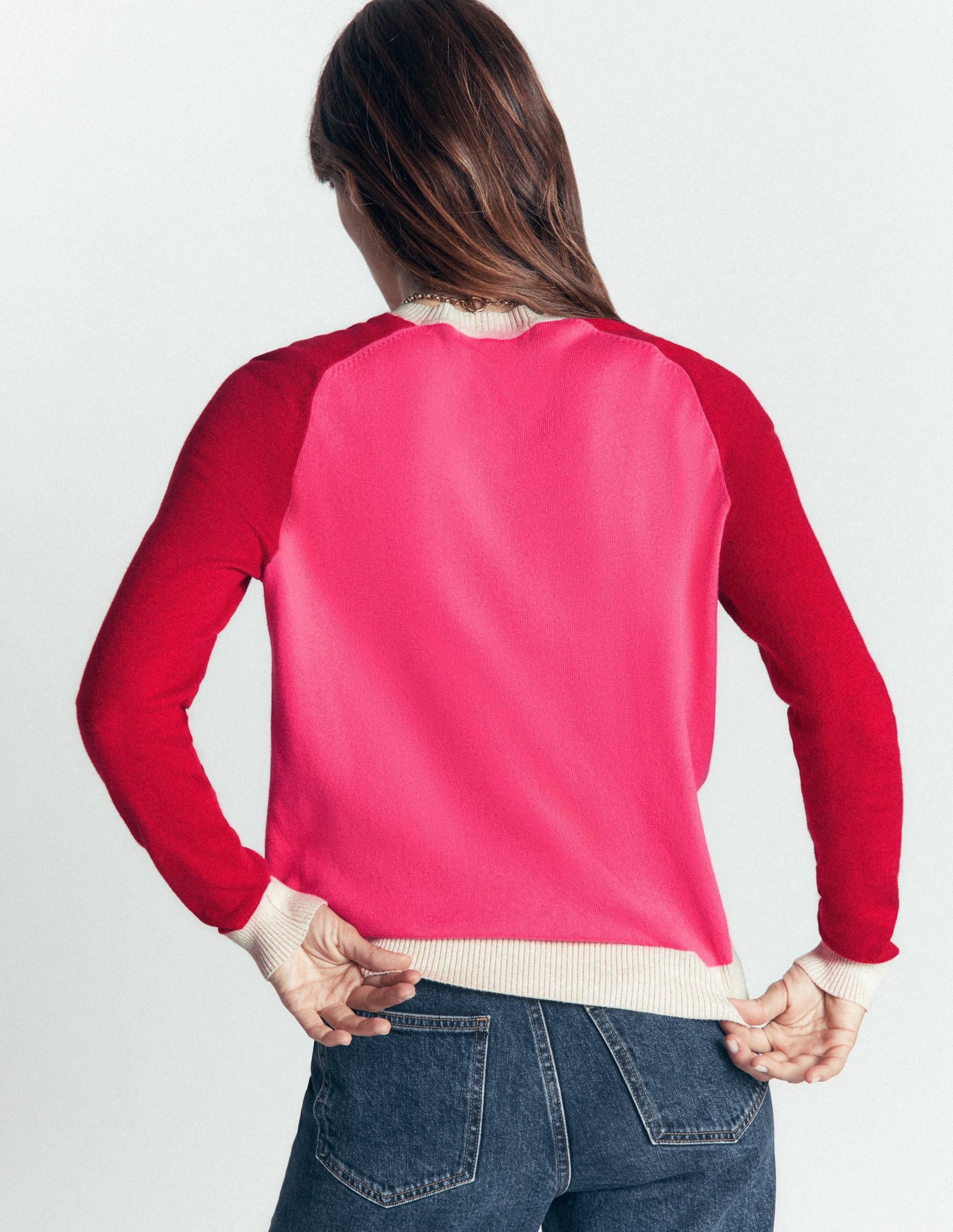 Meg Raglan Sleeve Jumper-Pink colour block - Image 3