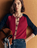 Meg Raglan Sleeve Cardigan-Red colour block