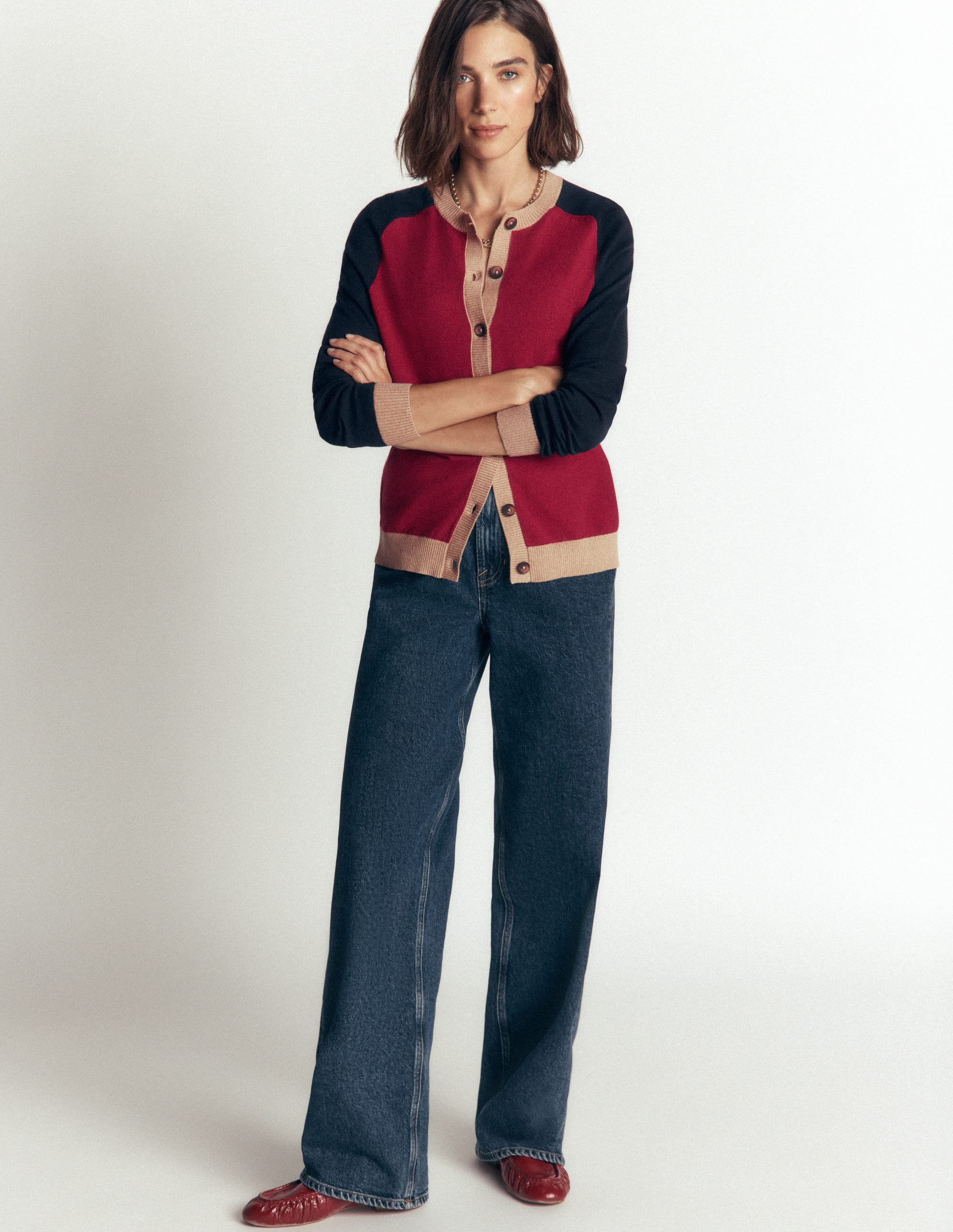 Meg Raglan Sleeve Cardigan-Red colour block - Image 4