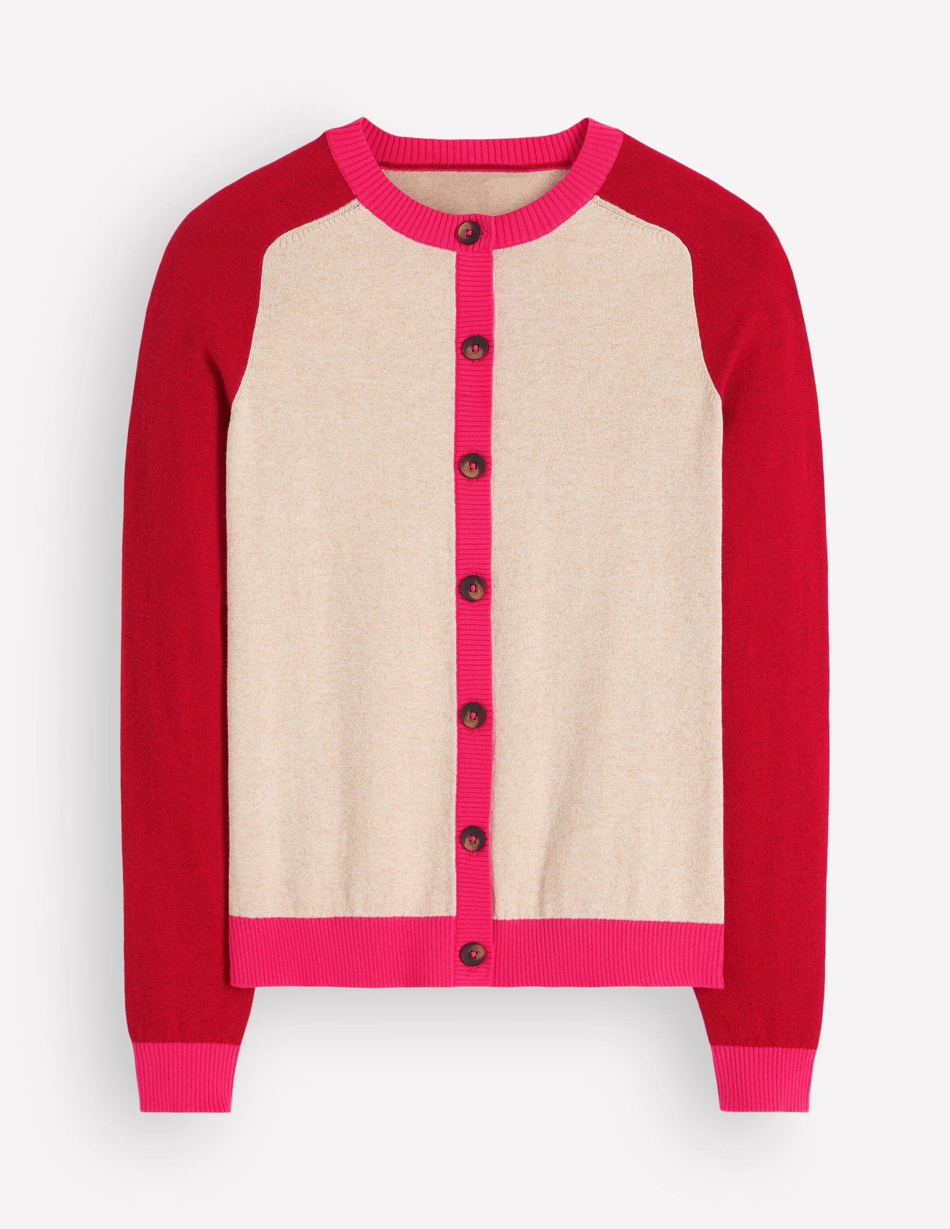 Meg Raglan Sleeve Cardigan-Pink, Ivory colour block-5