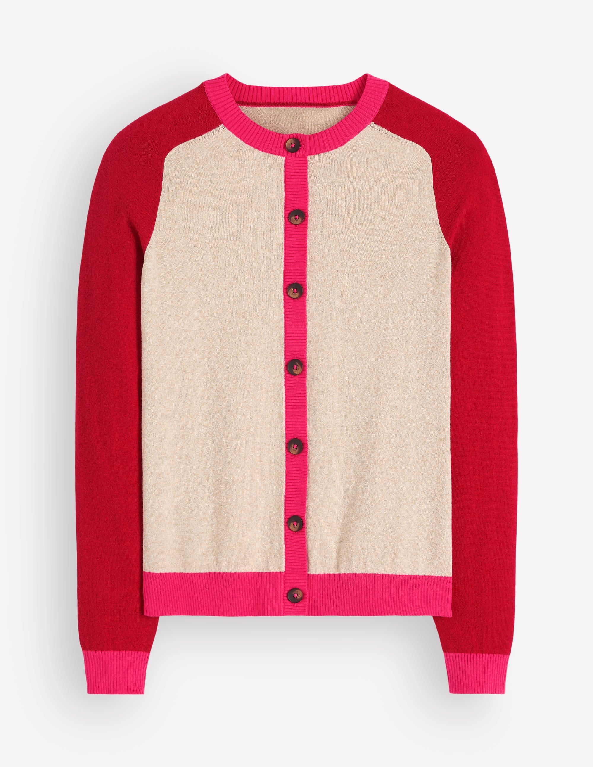 Meg Raglan Sleeve Cardigan-Pink, Ivory colour block - Image 5