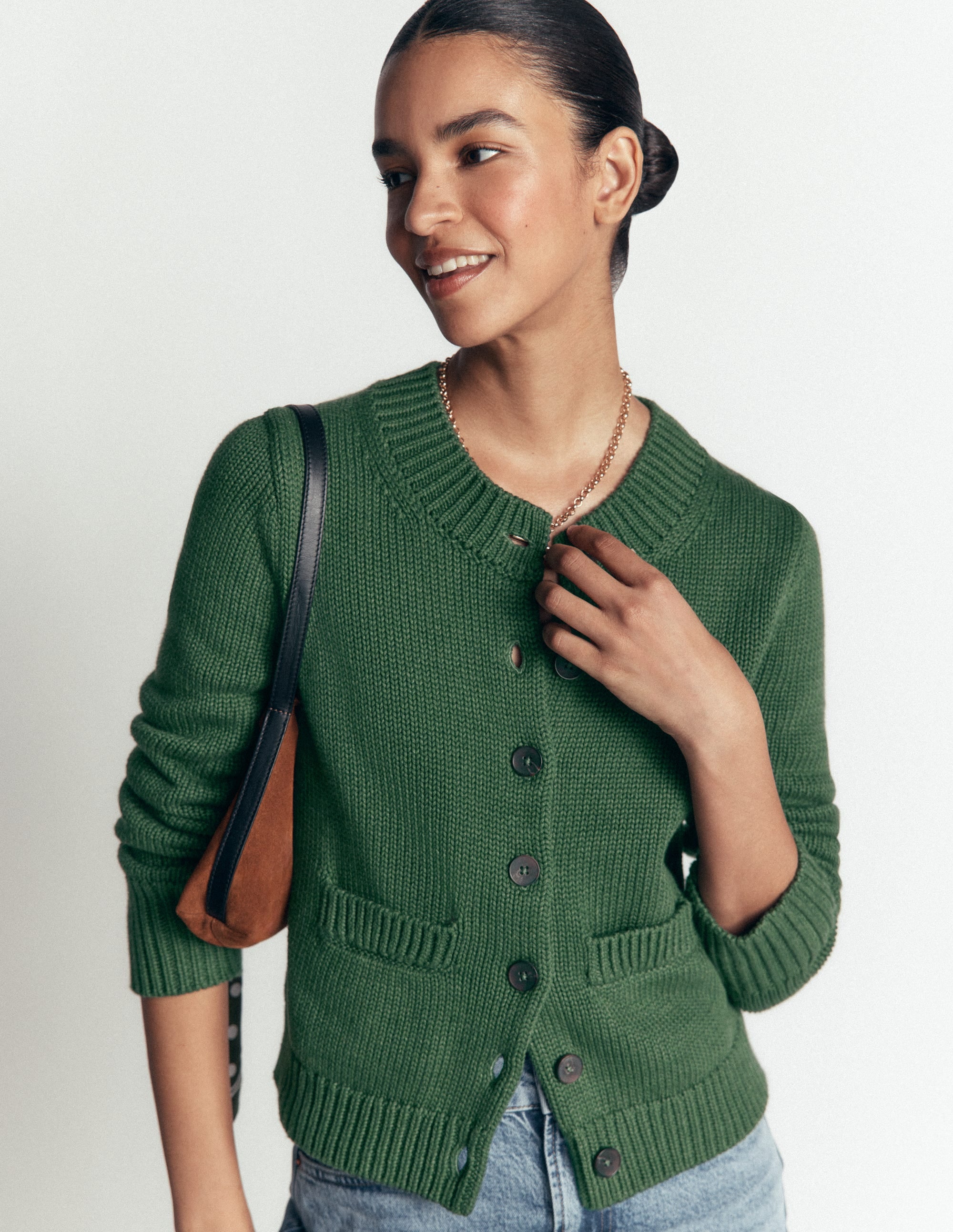 Lucy Chunky Cotton Cardigan-highland green - Image 4