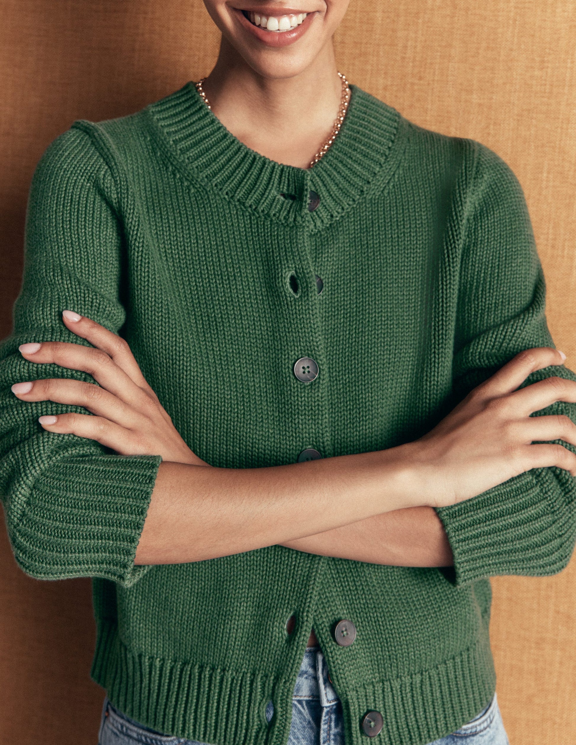 Lucy Chunky Cotton Cardigan-highland green-5
