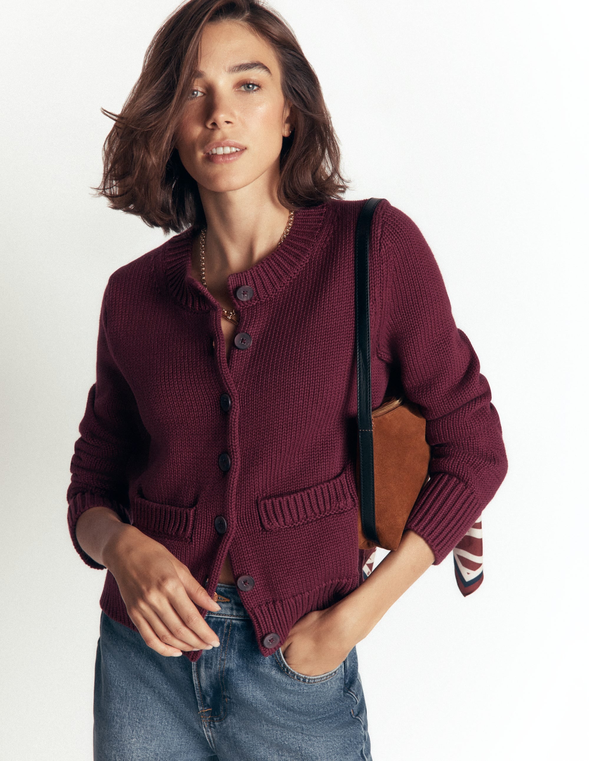 Lucy Chunky Cotton Cardigan-Maroon banner - Image 2