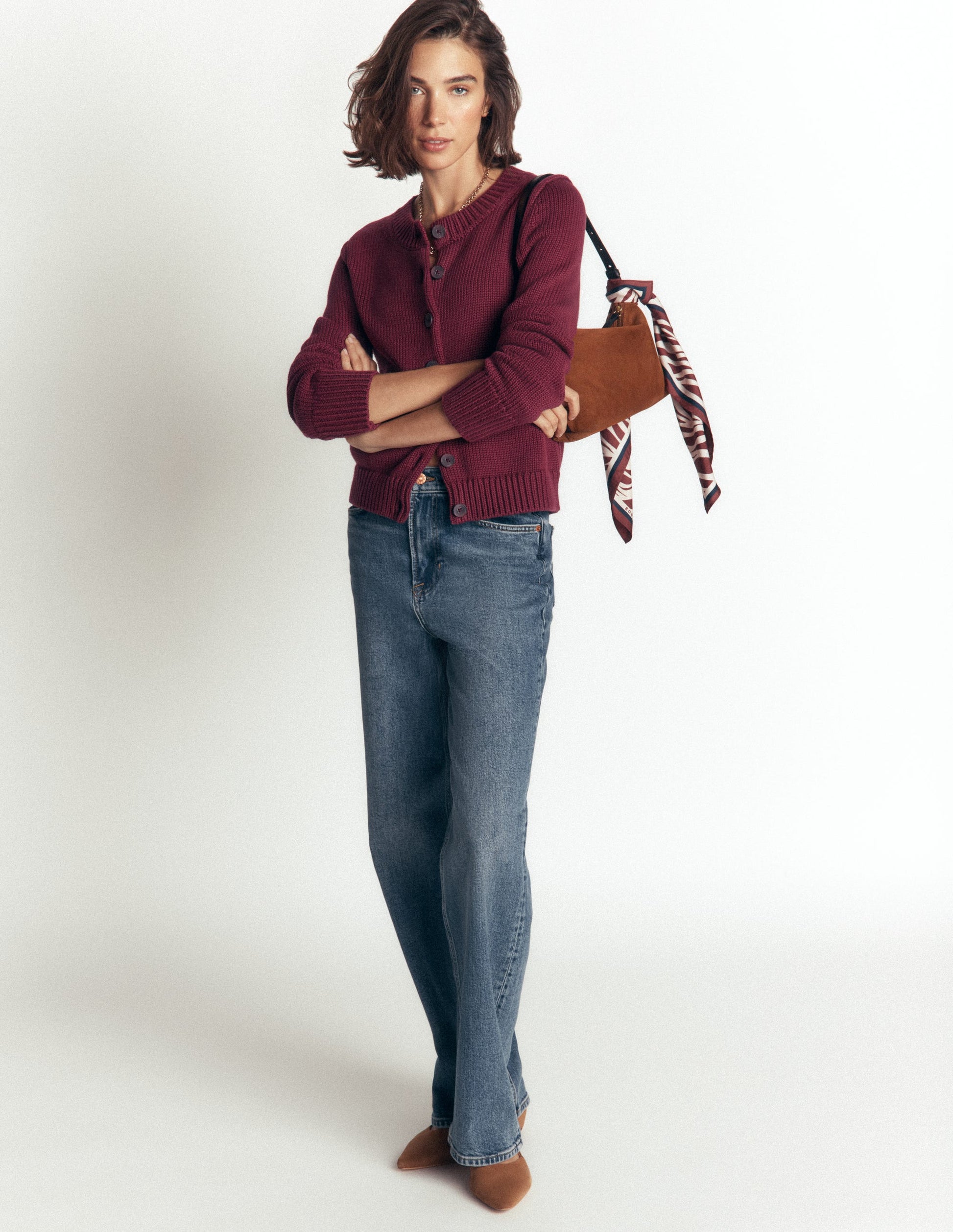 Lucy Chunky Cotton Cardigan-Maroon banner-4