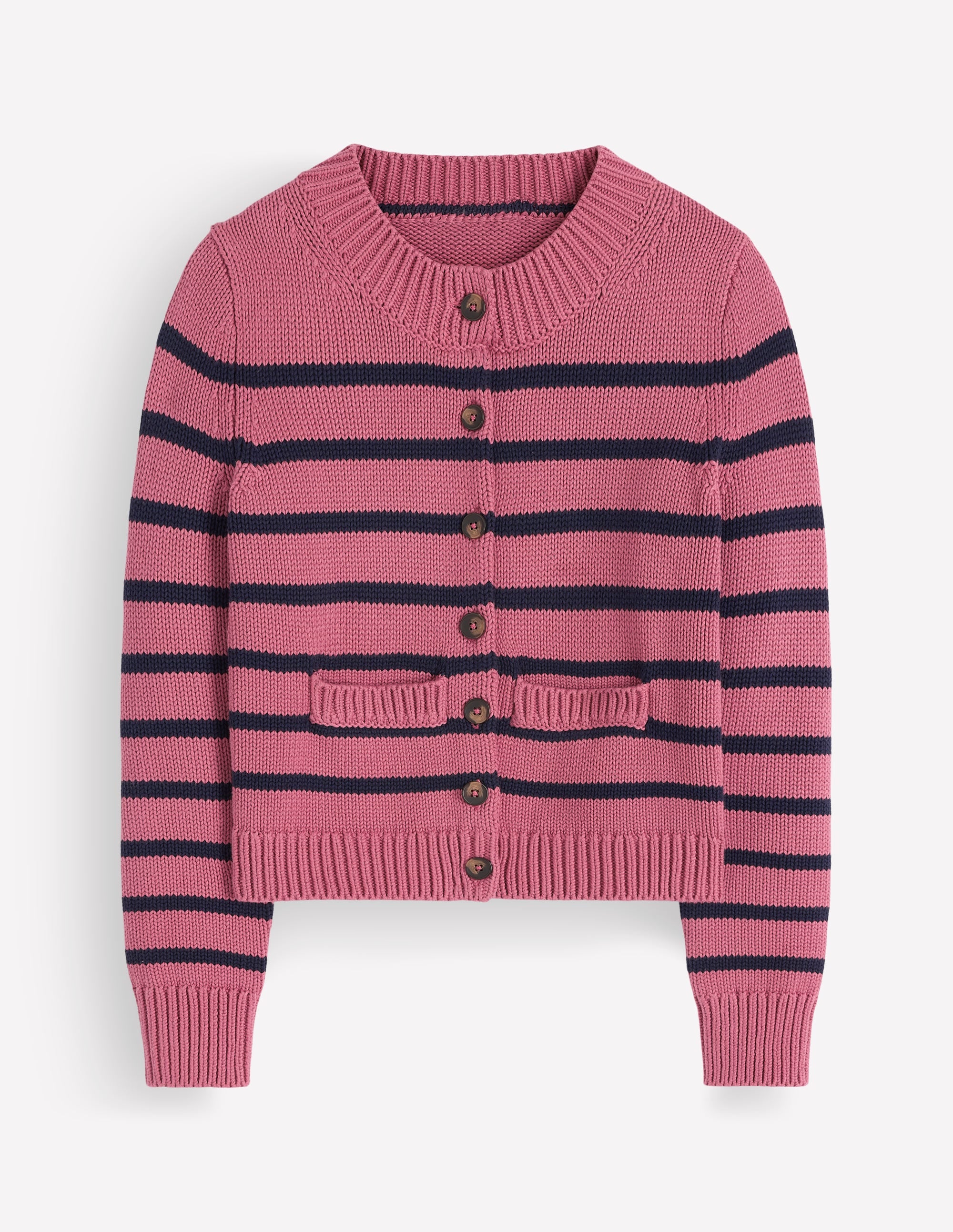 Lucy Chunky Cotton Cardigan-Pink Heather, Navy Stripe - Image 6