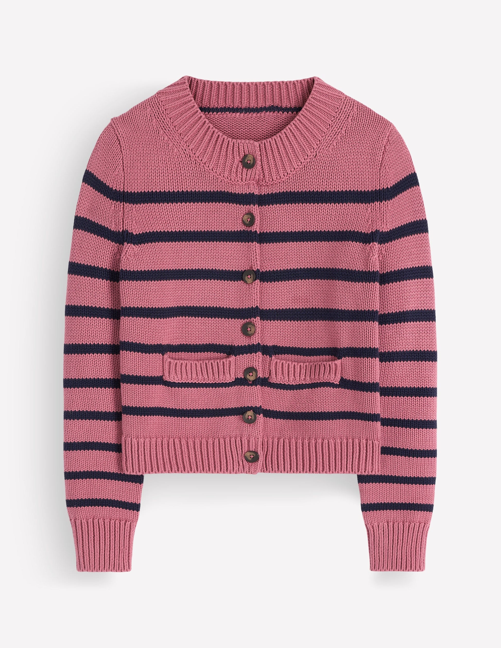 Lucy Chunky Cotton Cardigan-Pink Heather, Navy Stripe-6