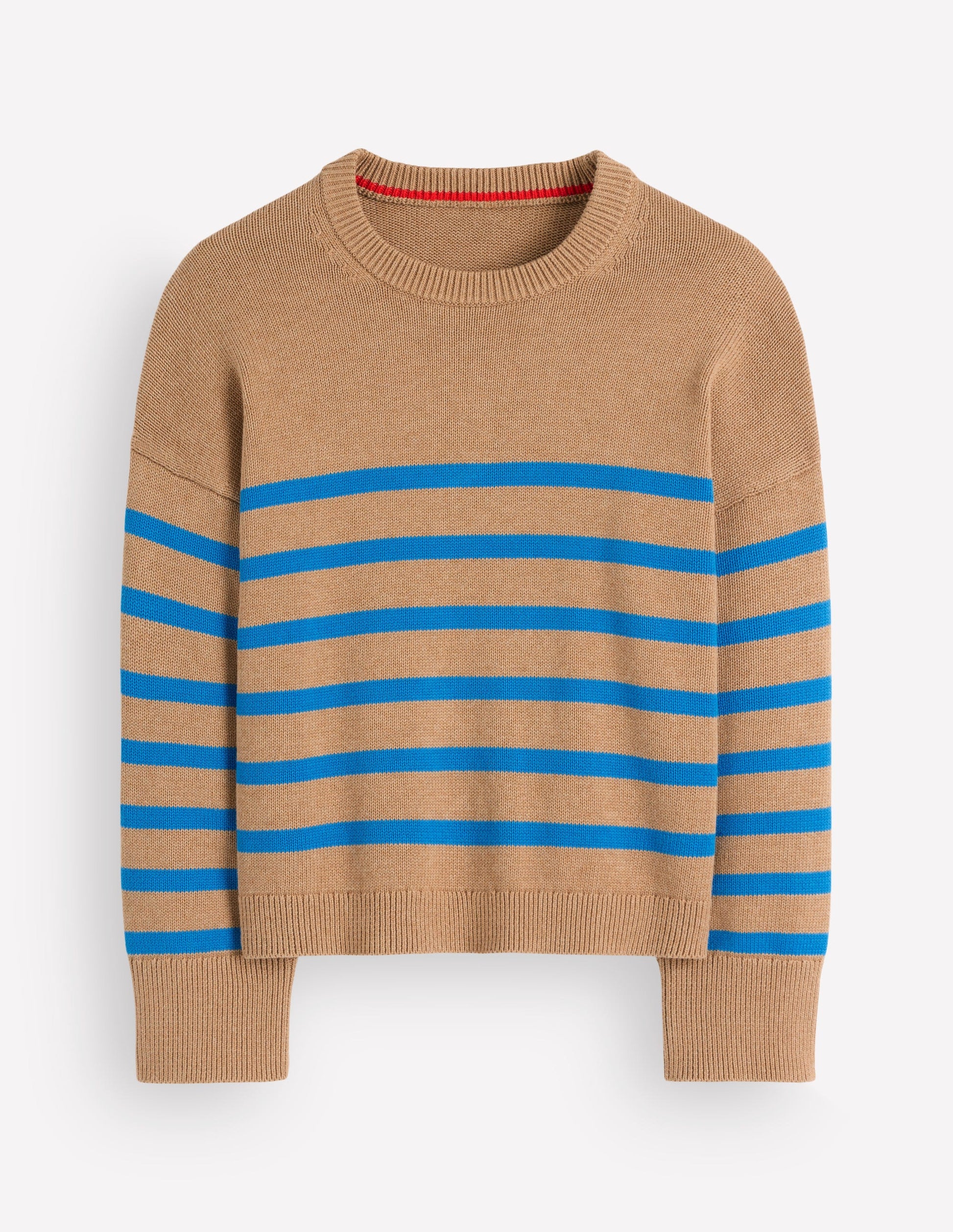 Lucy Relaxed Cotton Jumper-Camel, Blue Stripe-6