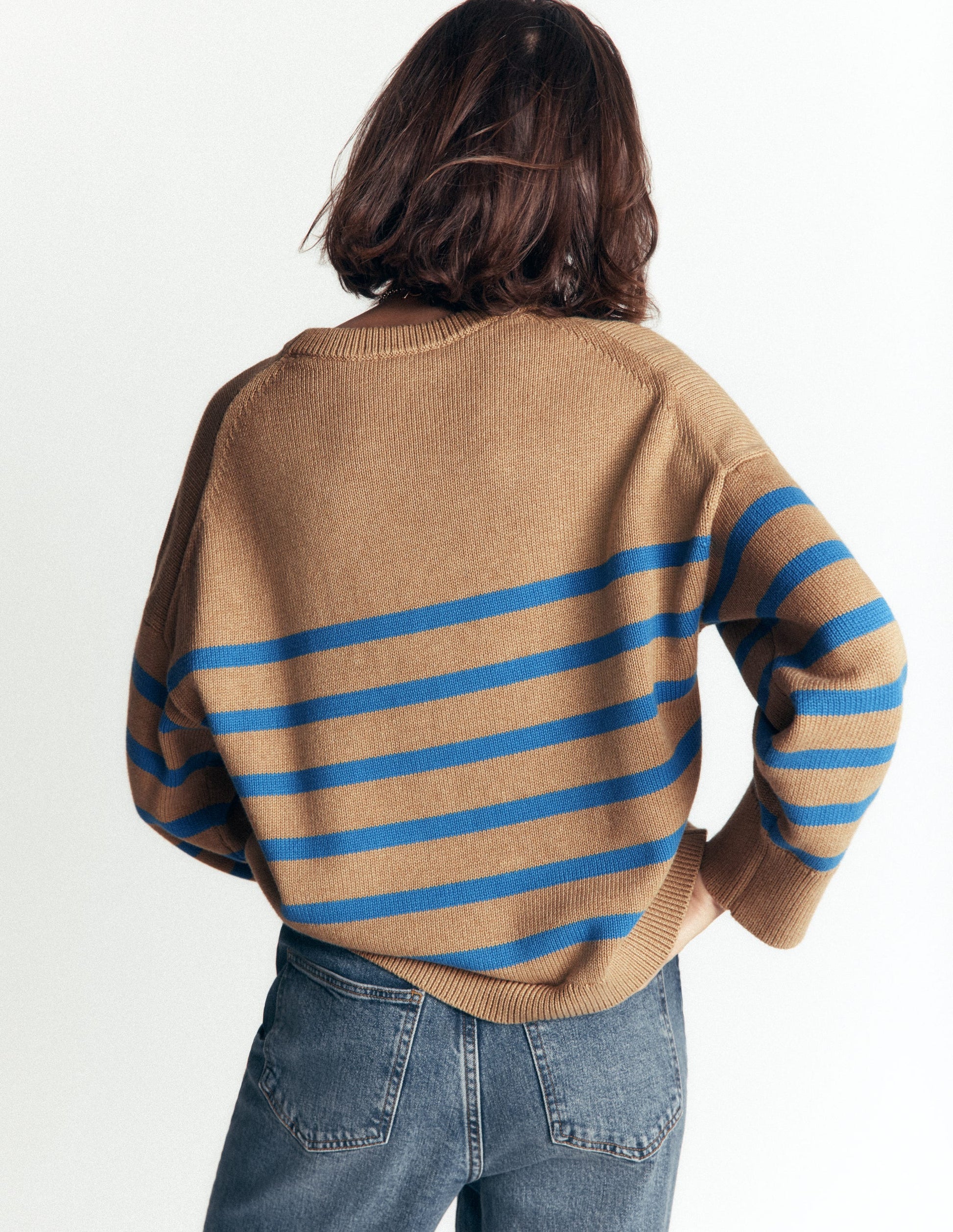 Lucy Relaxed Cotton Jumper-Camel, Blue Stripe-3
