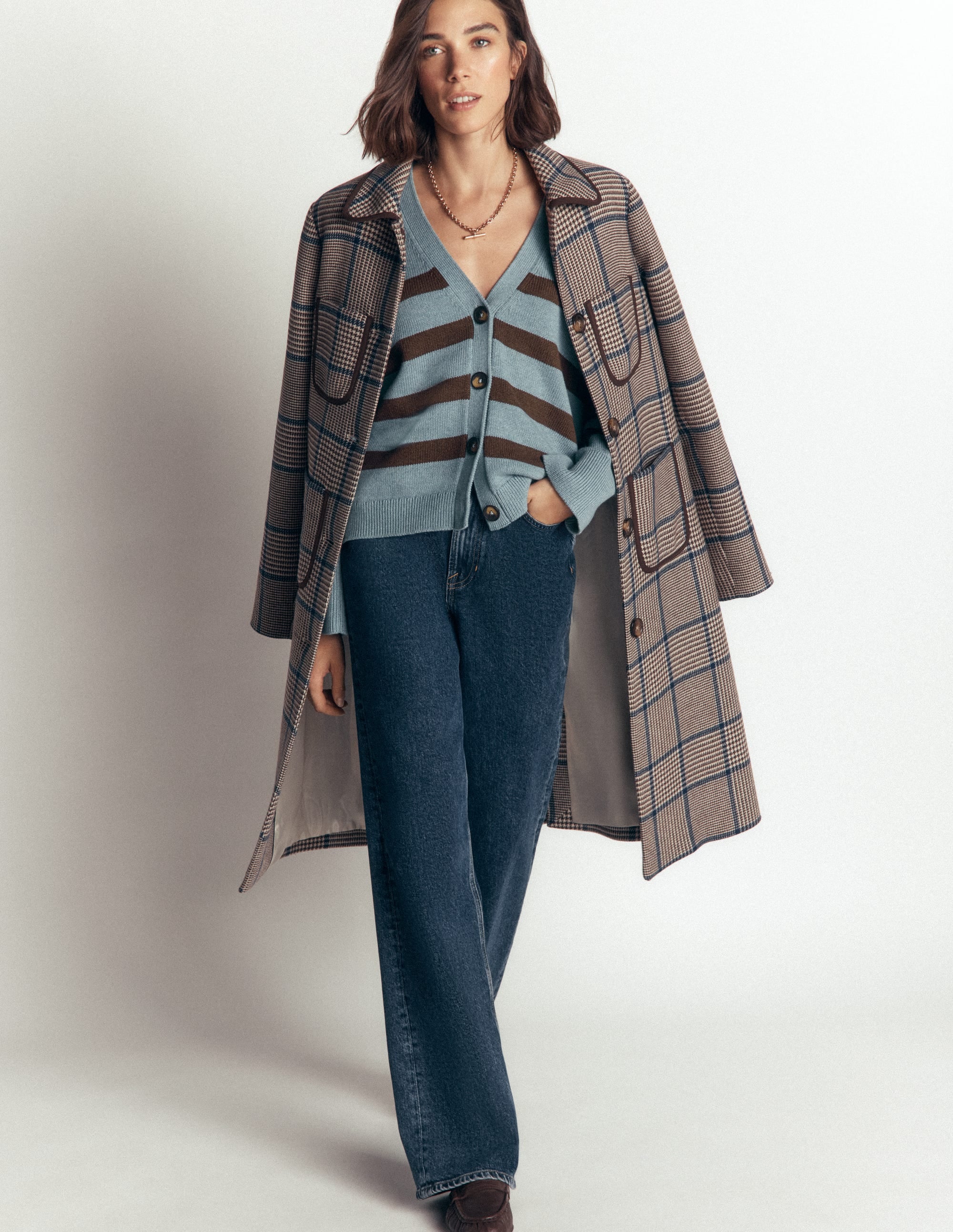 Lucy Relaxed Cotton Cardigan-Pavilion Blue, Brown Stripe - Image 5